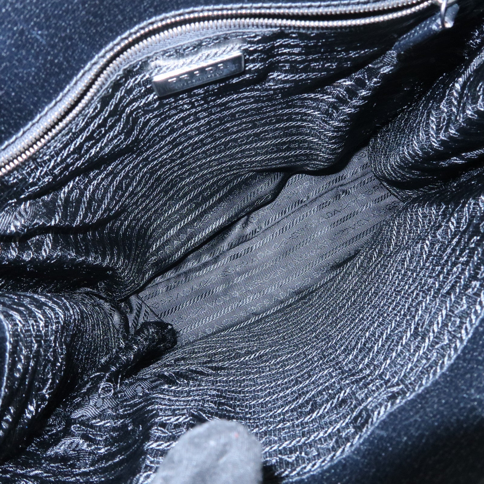 PRADA Triangle Logo Leather Tote Bag Shoulder Bag Black BR0394