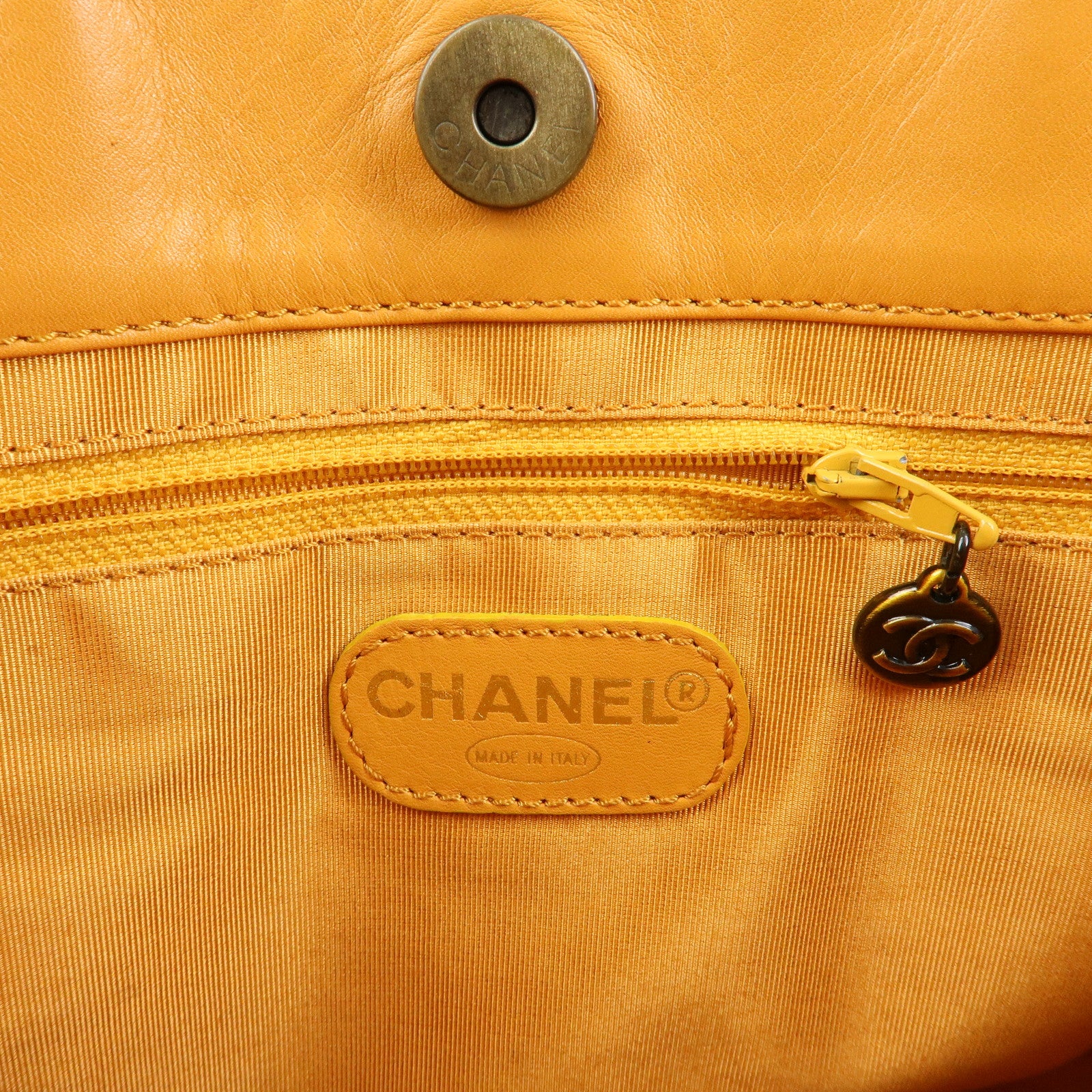 CHANEL COCO Mark Leather Tote Bag Shoulder Bag Orange