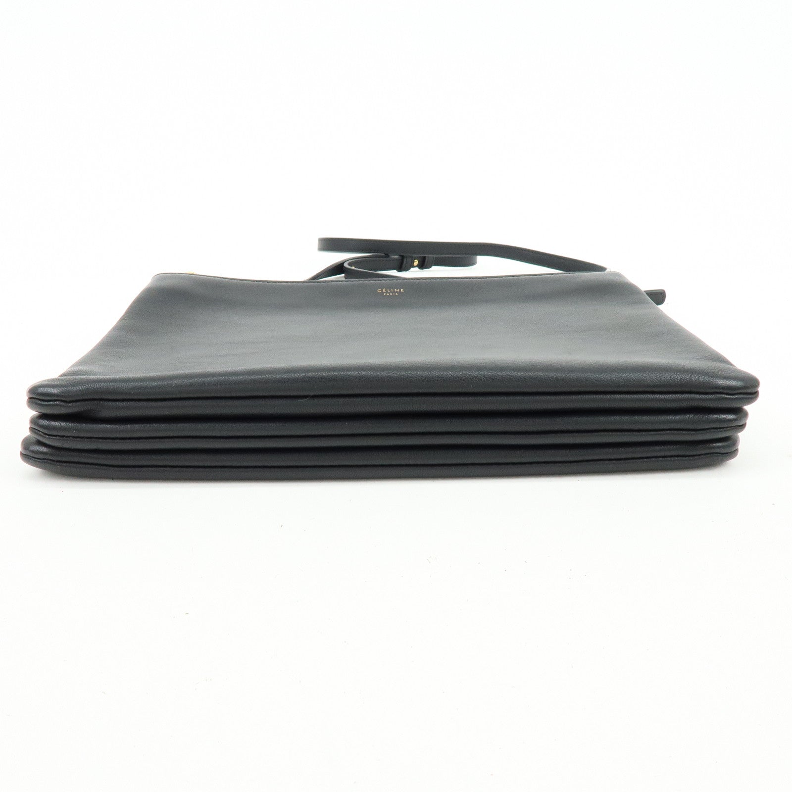 CELINE Trio Leather Shoulder Bag Crossbody Bag Black