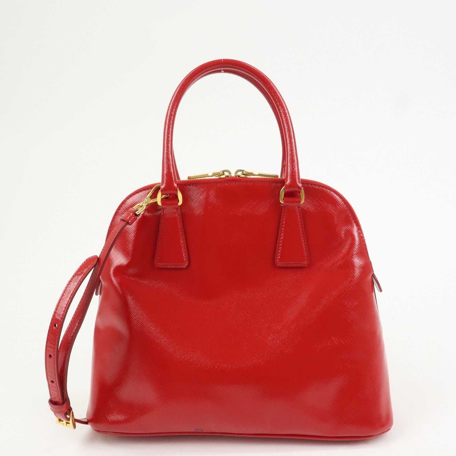 PRADA Logo Patent Leather 2Way Bag Shoulder Bag Hand Bag Red BL0909