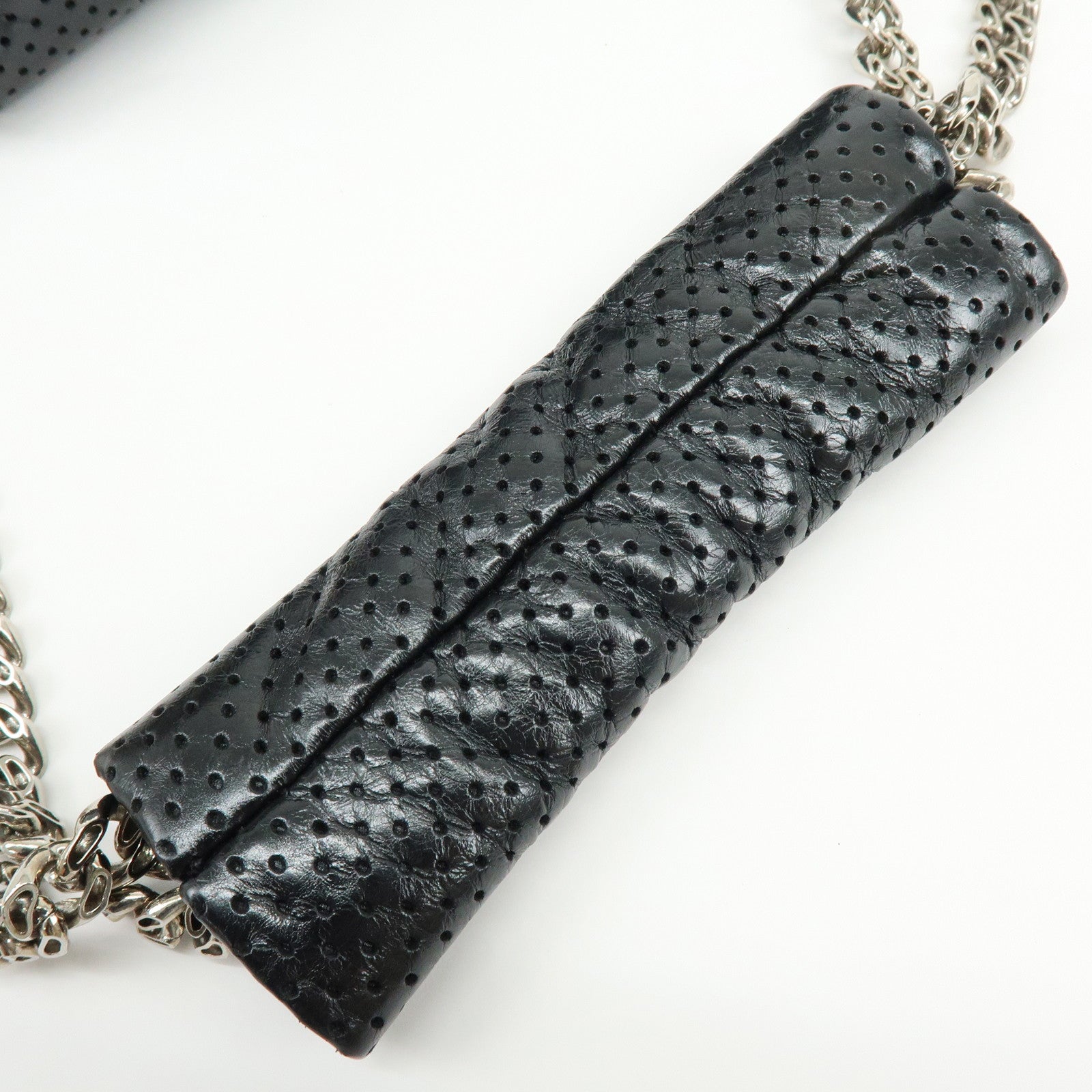 CHANEL 2.55 Punching Calf Leather Chain Shoulder Bag  Black