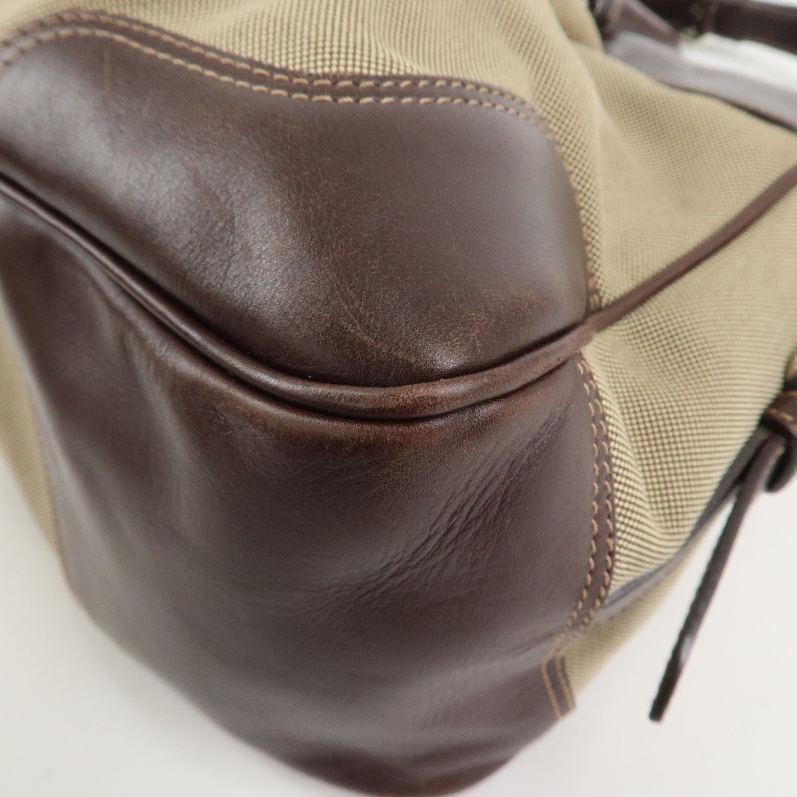 PRADA Logo Canvas Leather 2Way Bag Shoulder Bag Hand Bag Brown