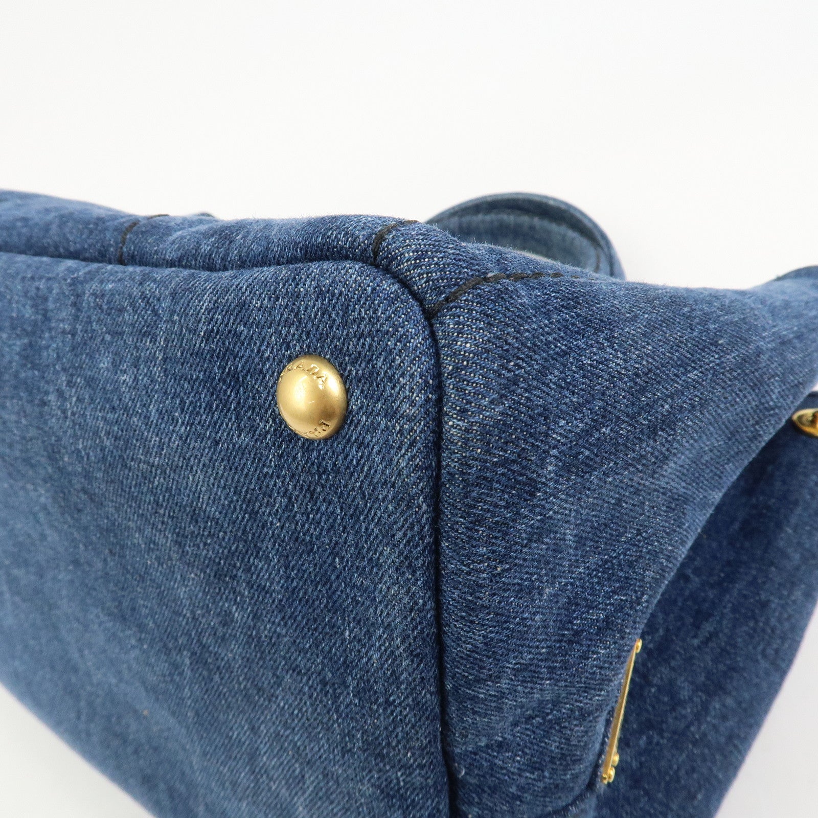 PRADA Denim Canapa Large 2Way Bag Tote Bag Shoulder Bag Navy B1872B