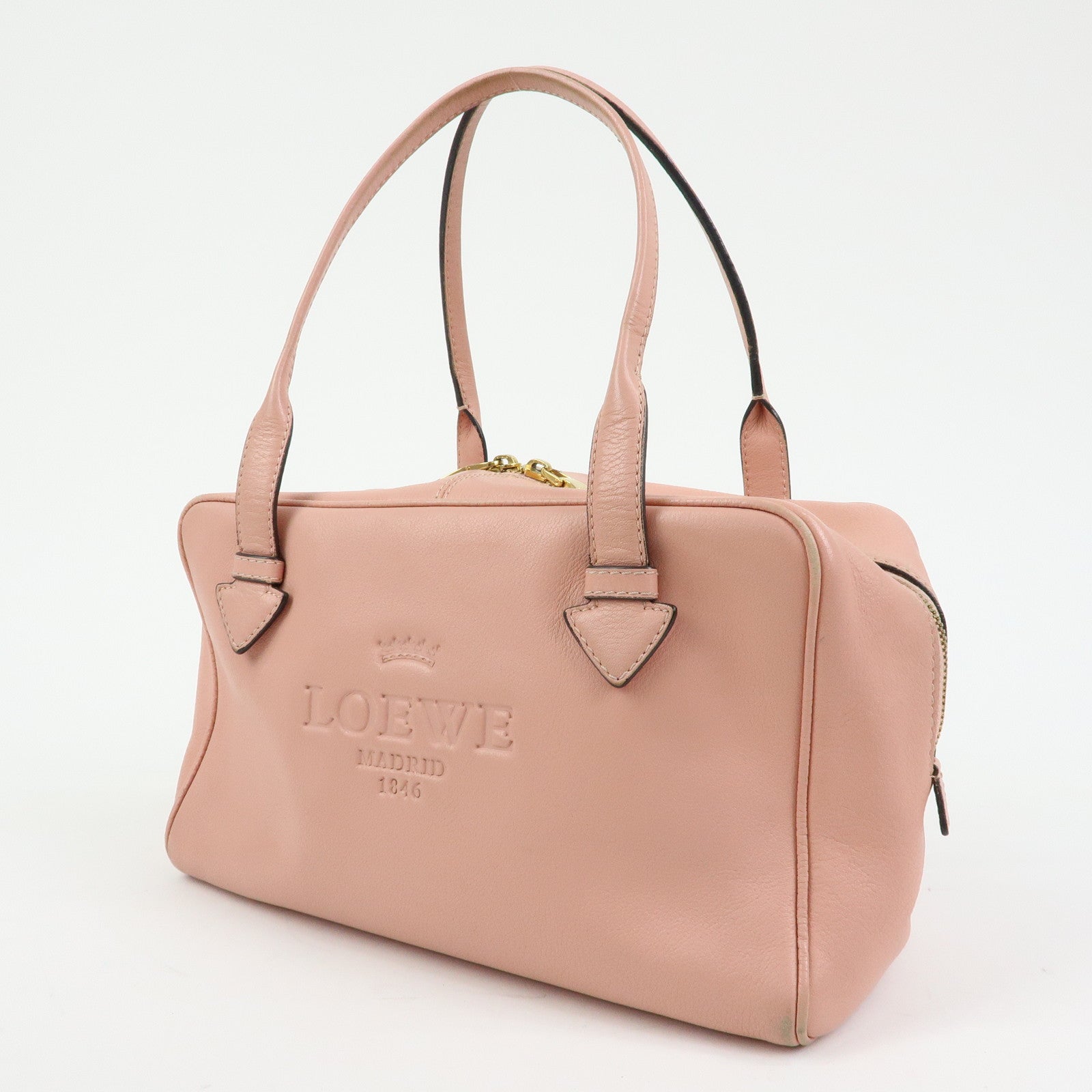 LOEWE Heritage Logo Leather Boston Bag Shoulder Bag Pink