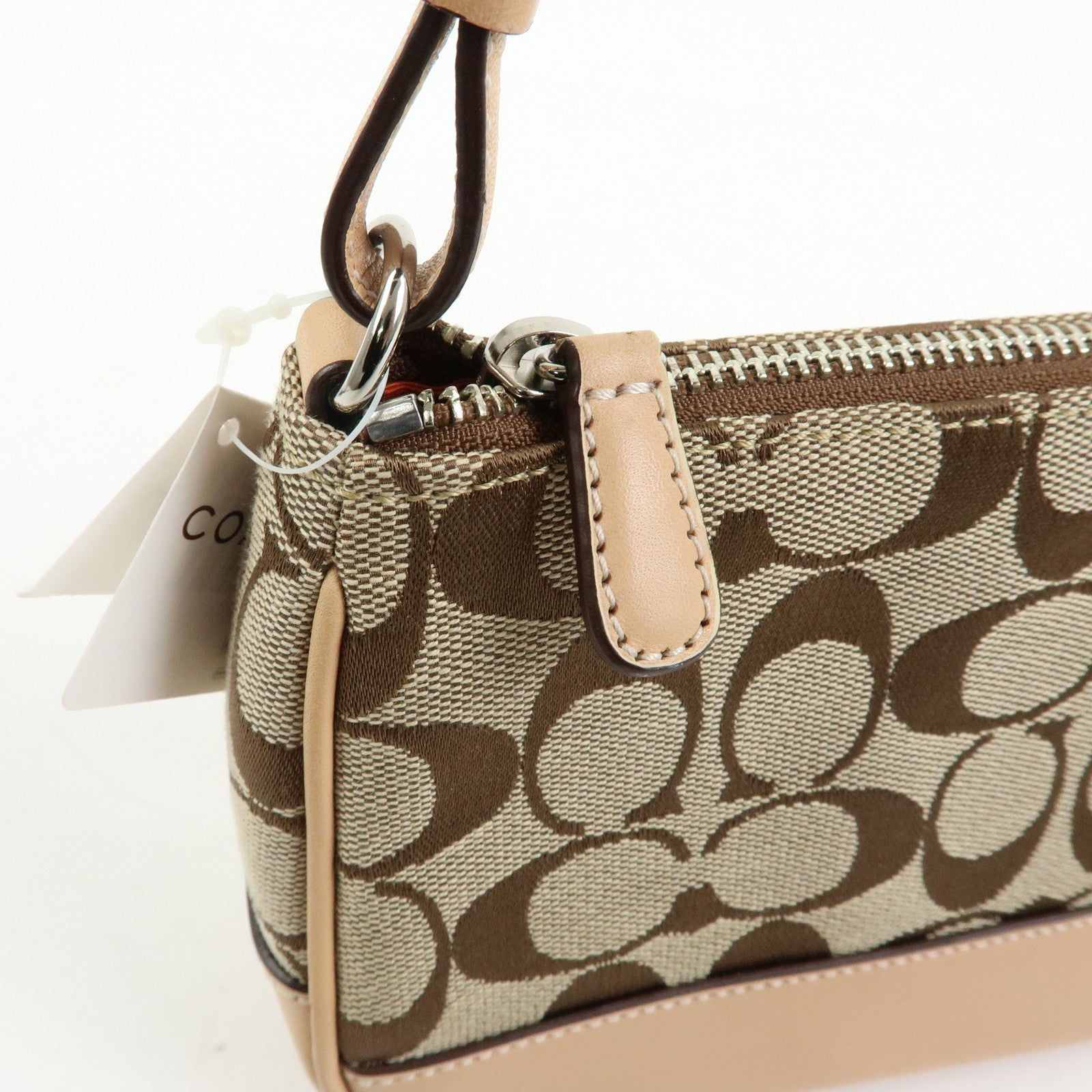 COACH Signature Canvas Leather Mini Hand Bag Brown Beige