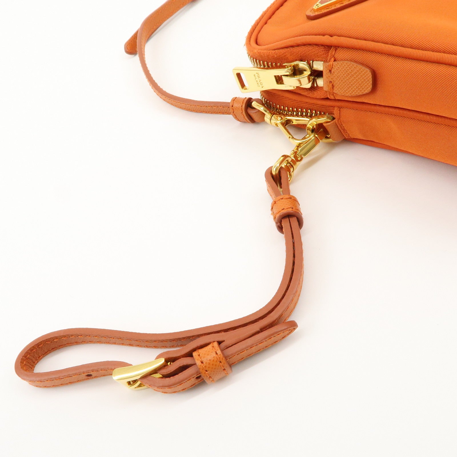 PRADA Triangle Logo Leather Nylon Smartphone Case Orange 2ZT012 Used