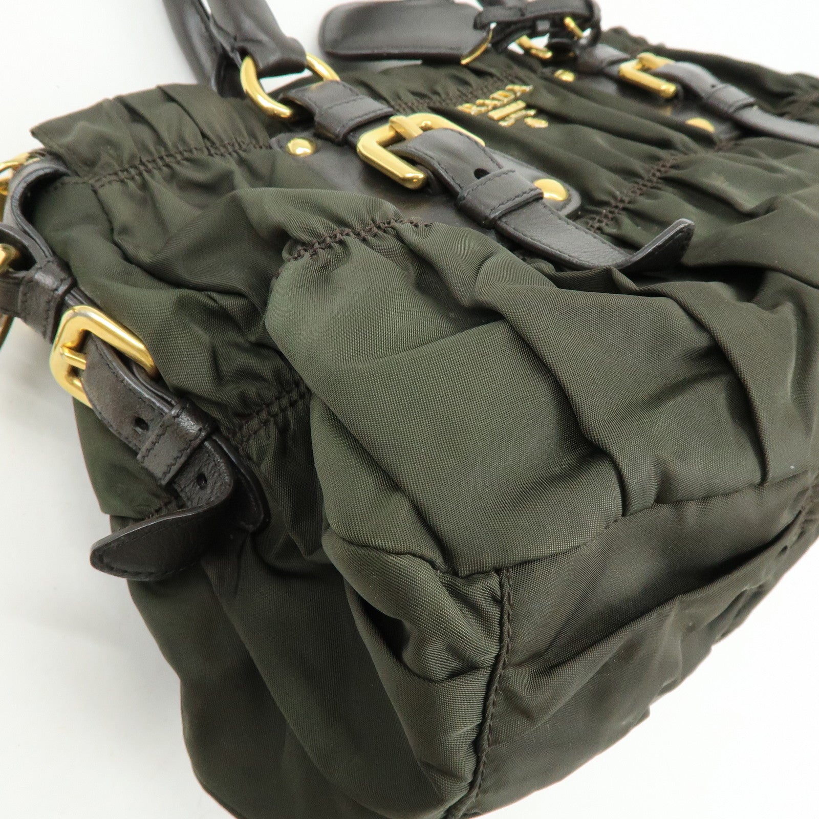 PRADA Nylon 2Way Bag Hand Bag Shoulder Bag Khaki Brown BN2346