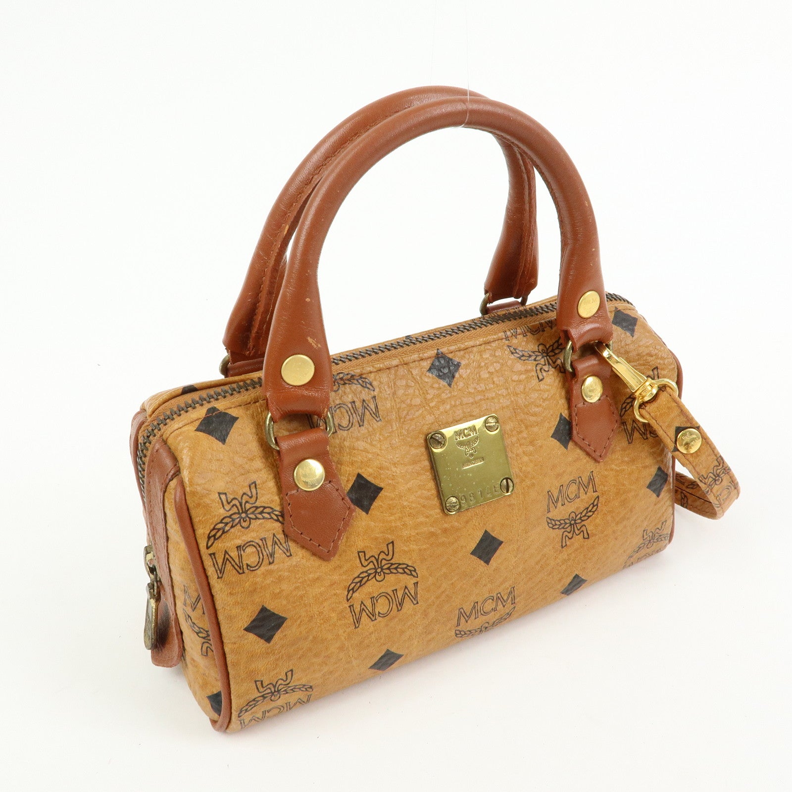 MCM Visetos PVC Leather 2Way Bag Hand Bag Shoulder Bag Brown