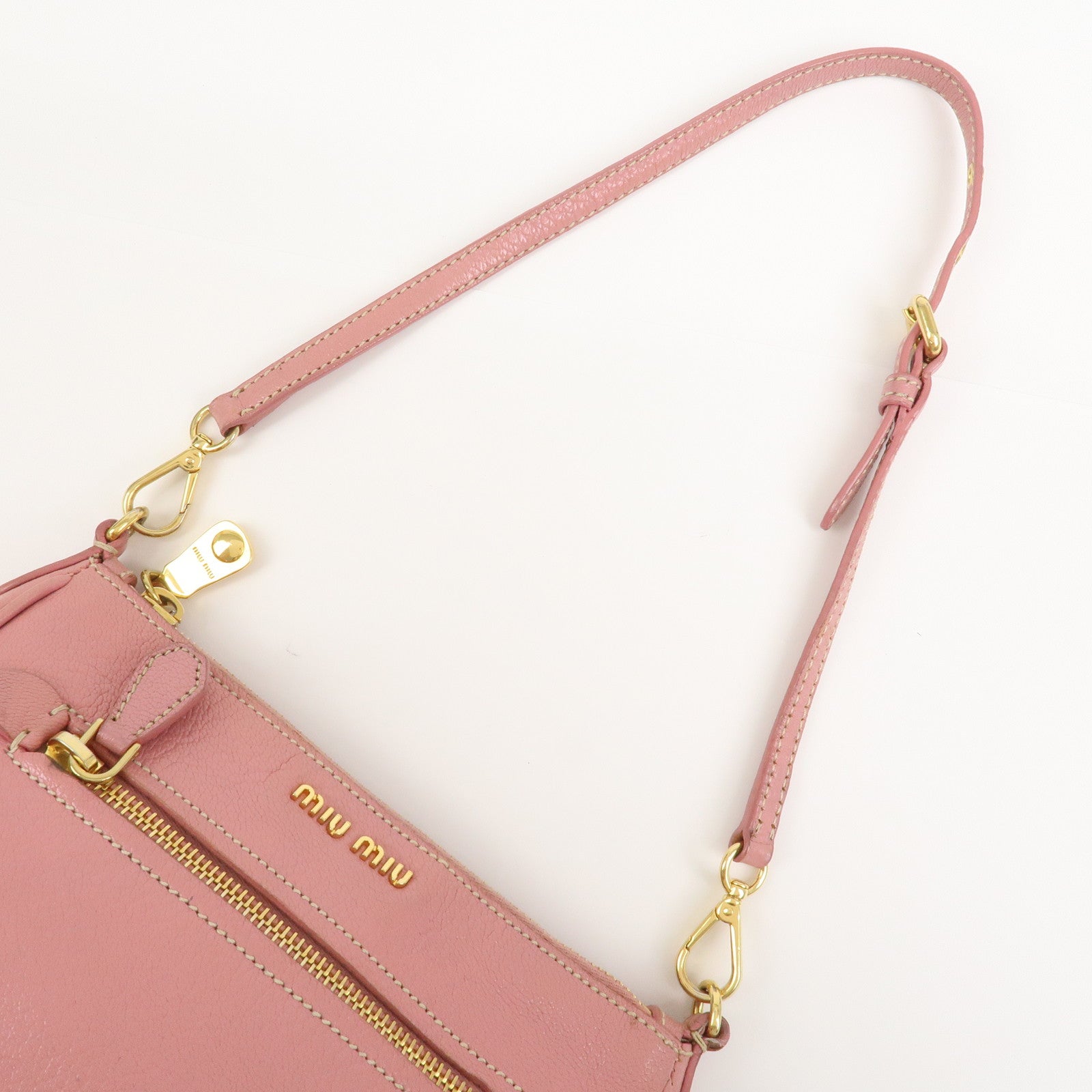 MIU MIU Logo Leather 2Way Bag Hand Bag Shoulder Bag Pink