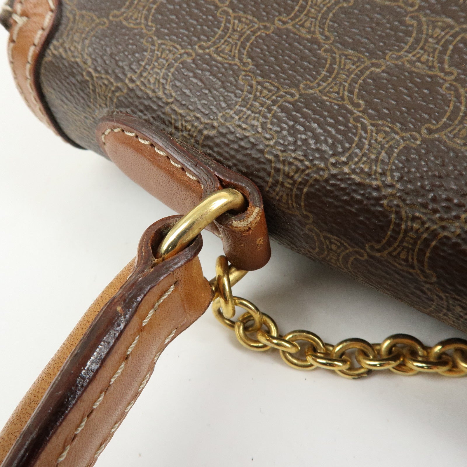 CELINE Macadam PVC Leather Hand Bag Top Handle Flap Bag Brown