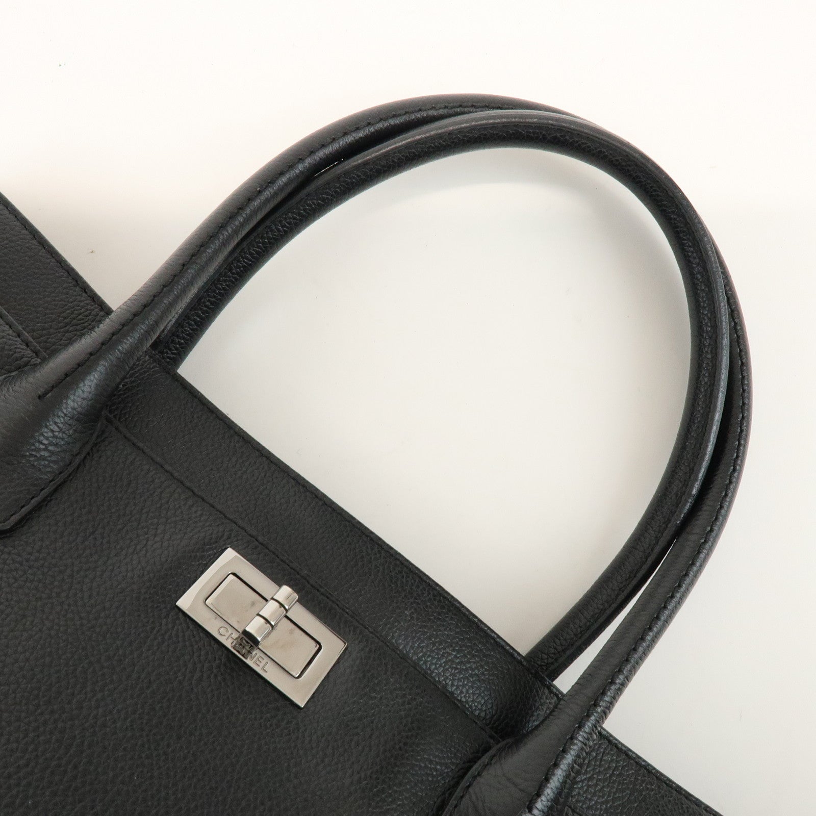CHANEL 2.55 Calf Leather Executive Tote Bag Hand Bag Black