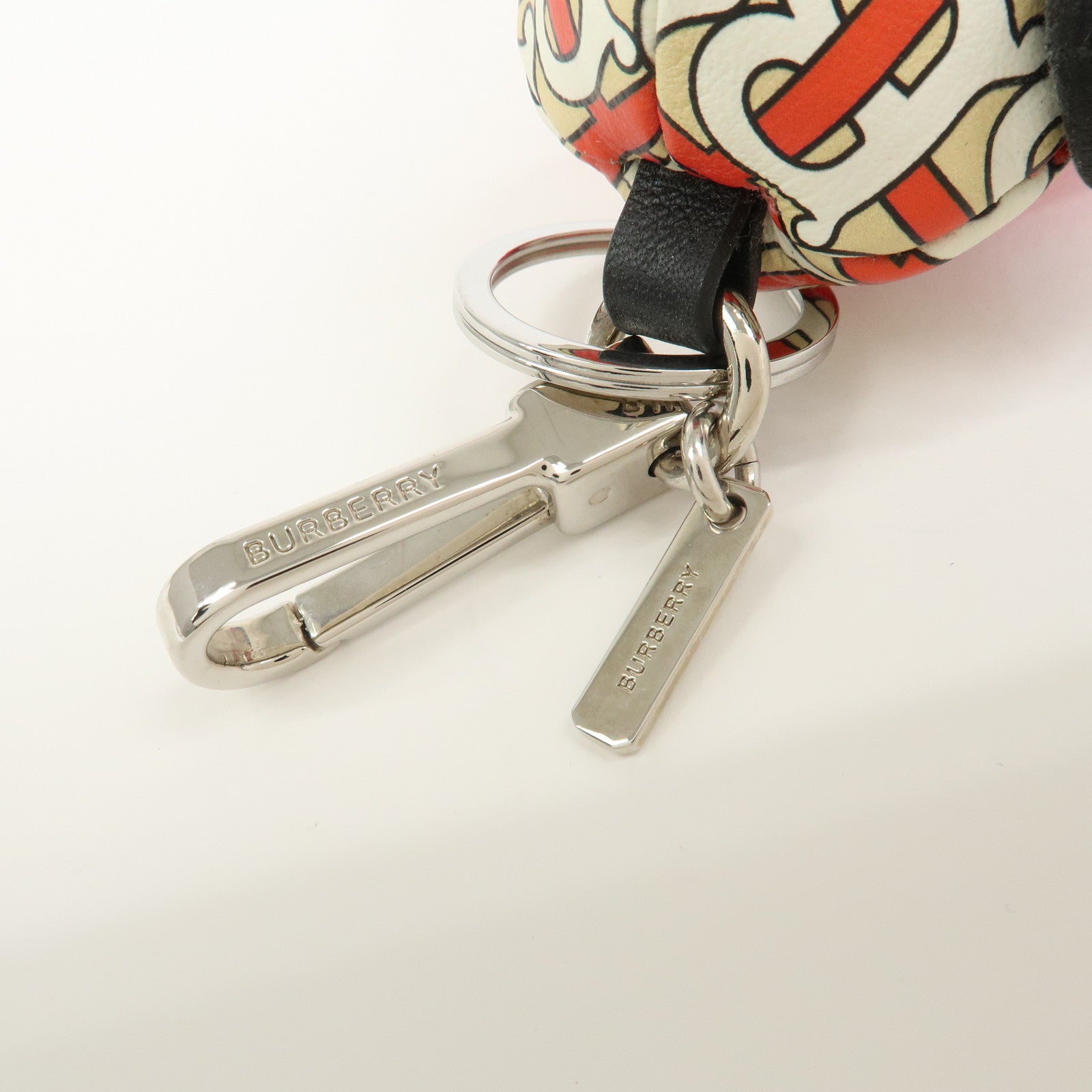 BURBERRY Thomas Bear Leather Bag Charm Key Holder Black Red