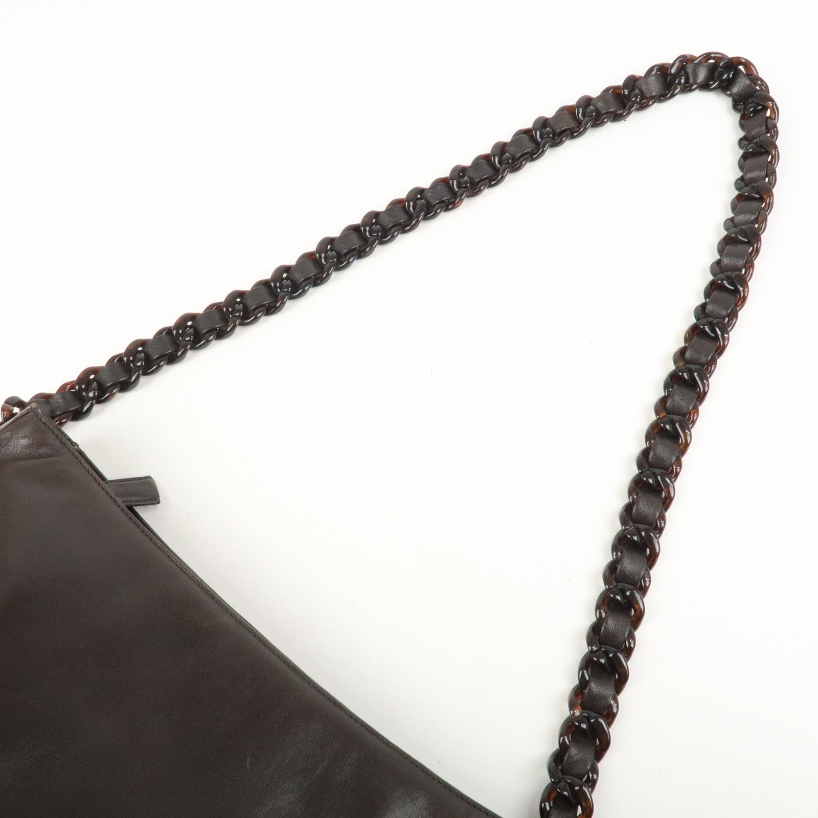 PRADA Logo Suede Leather Plastic Chain Shoulder Bag Brown