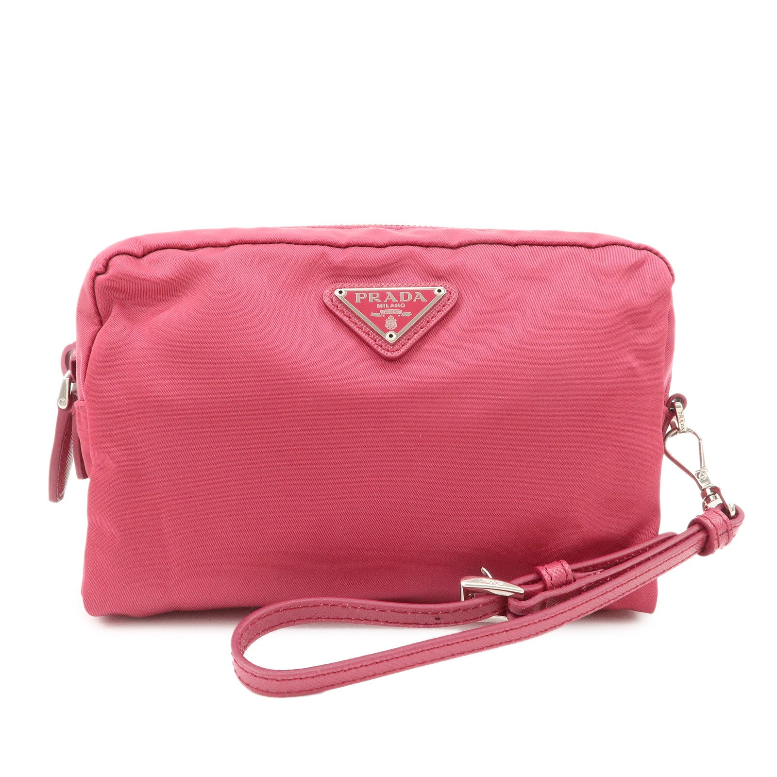 PRADA Triangle Logo Nylon Leather Pouch Pink 1NE693 Used