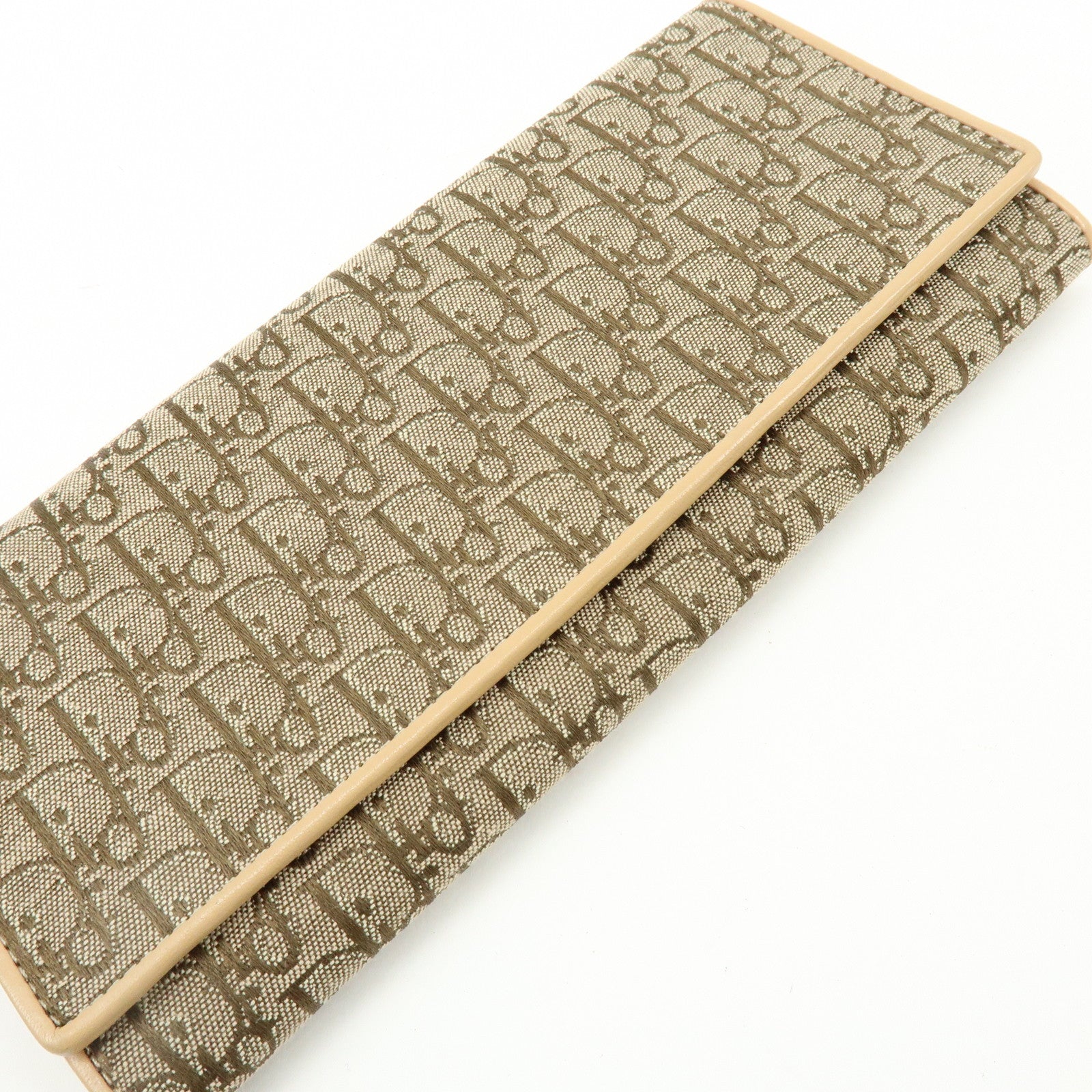 Christian Dior Trotter Jaquard Canvas Leather Long Wallet Brown