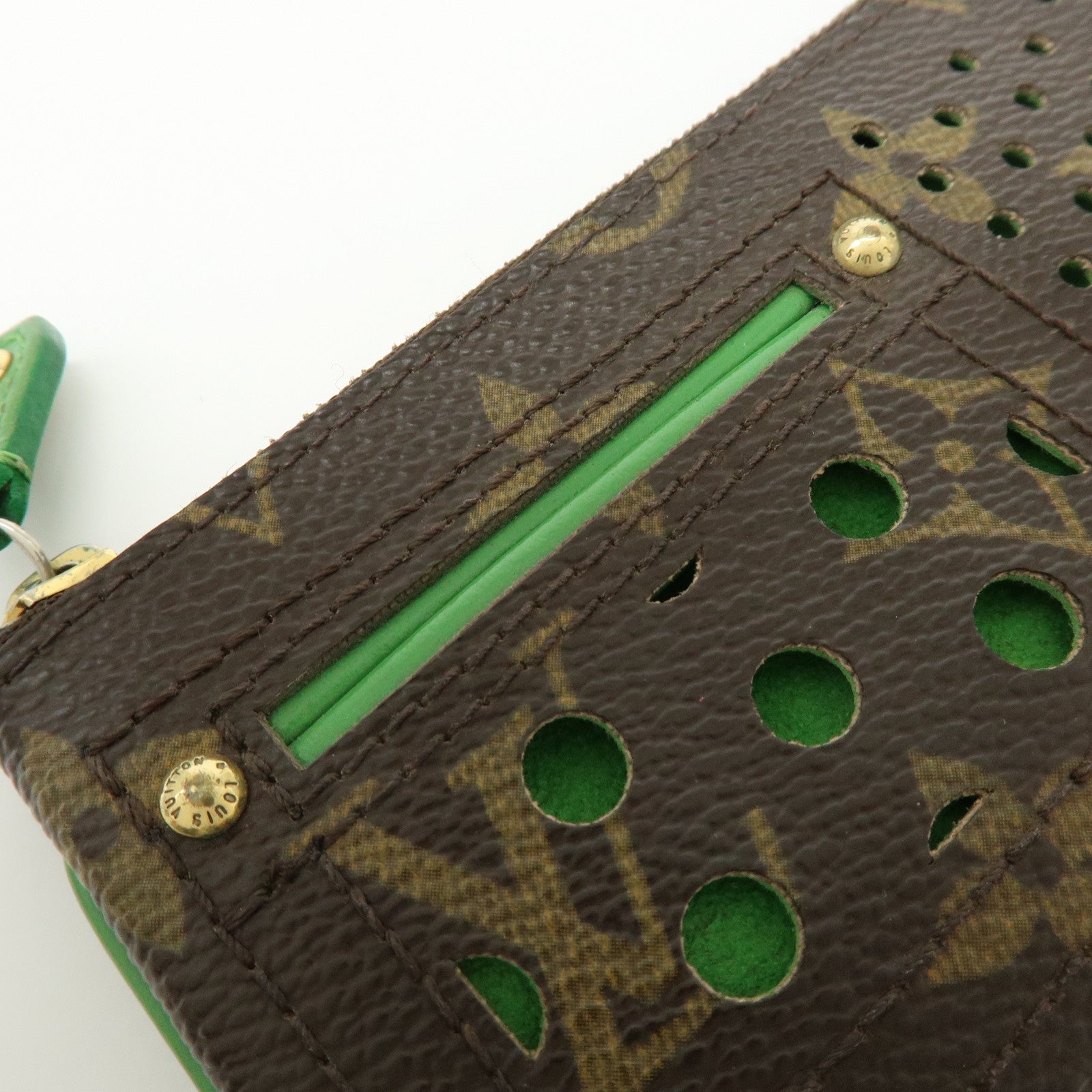 Louis Vuitton Monogram Perfo Pochette Cles Key Case Vert M95186