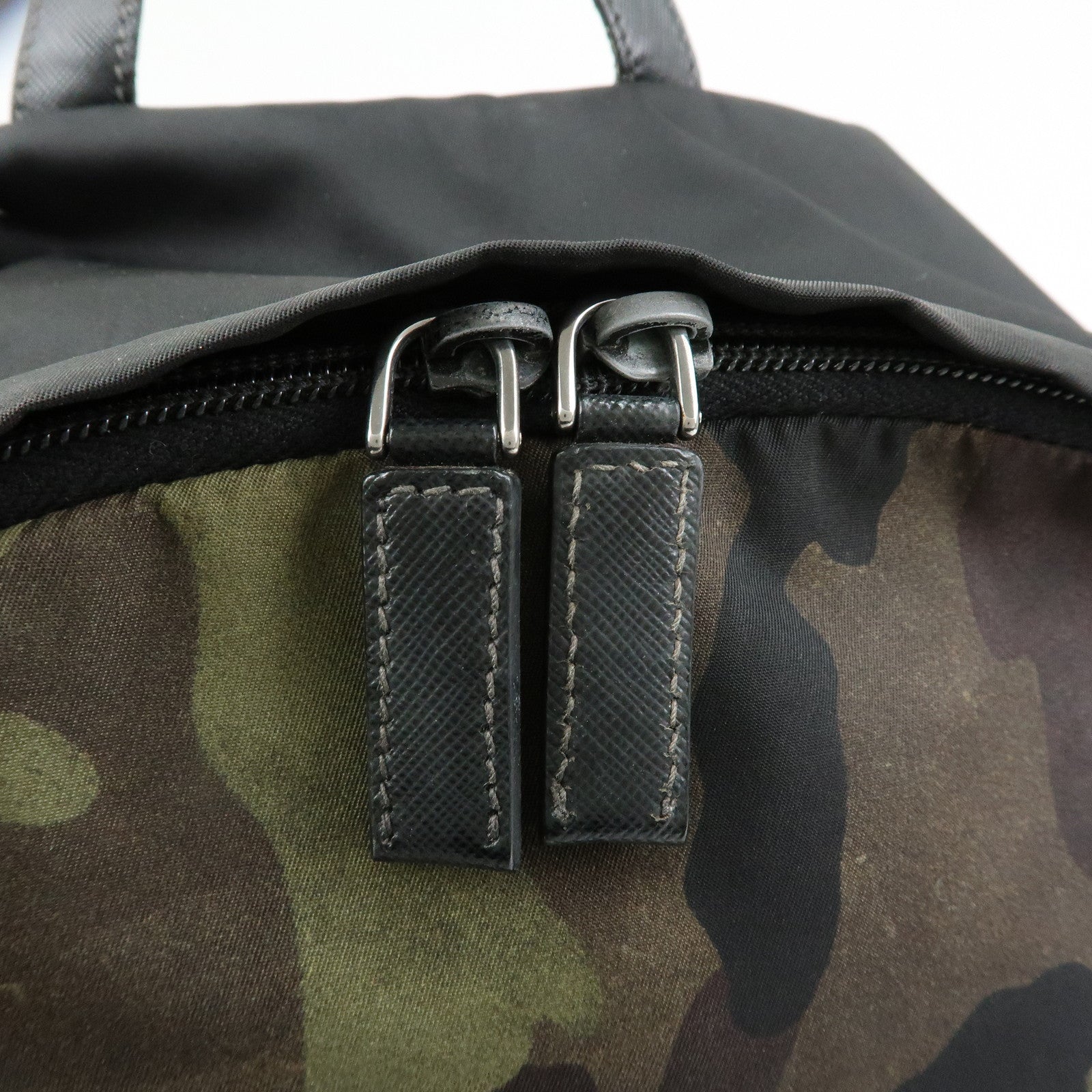 PRADA Triangle Logo Nylon Leather Backpack Camouflage VZ0066