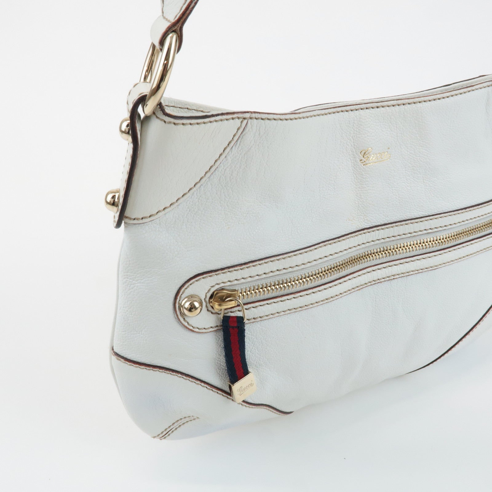 GUCCI Sherry Leather Chain Shoulder Bag Hand Bag White 153011 Used