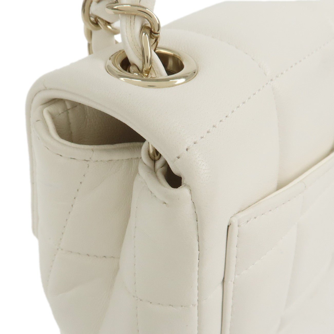 CHANEL Chocolate Bar Lamb skin White   Gold -