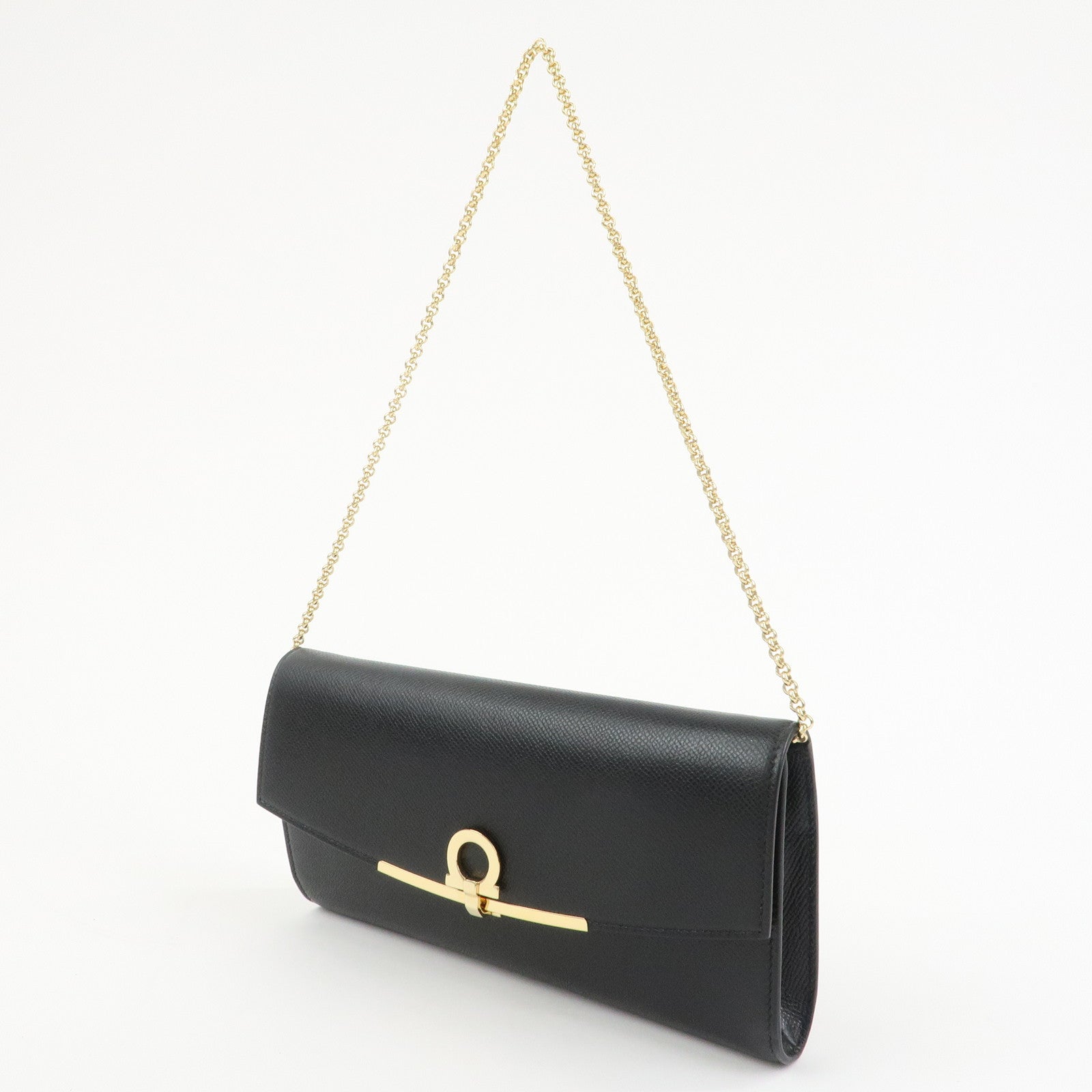 Ferragamo Gancini Leather Chain Shoulder Bag Black