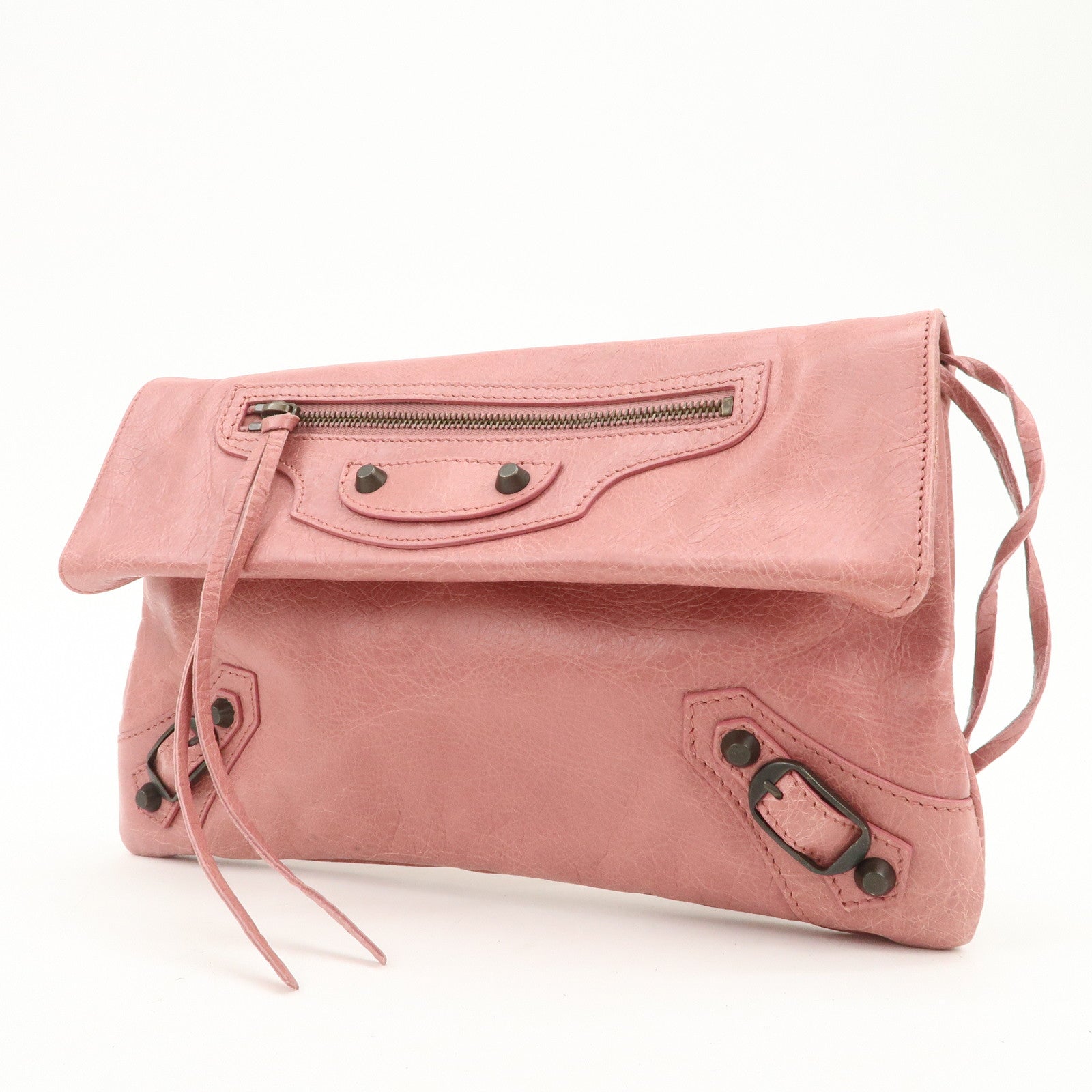 BALENCIAGA Logo Leather Giant Clutch Bag Pink