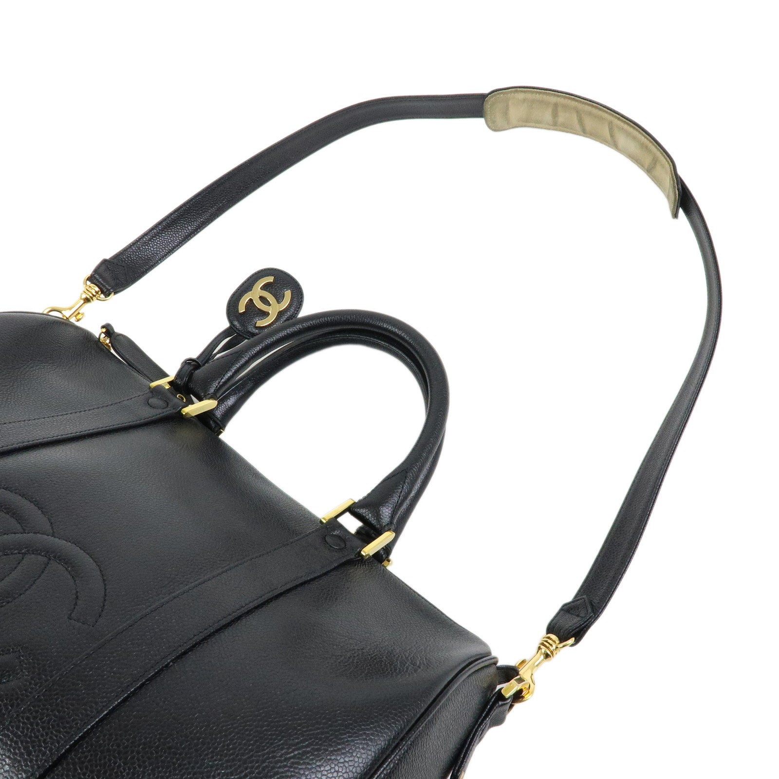 CHANEL COCO Mark Caviarskin 2Way Bag Hand Bag Boston Bag Black
