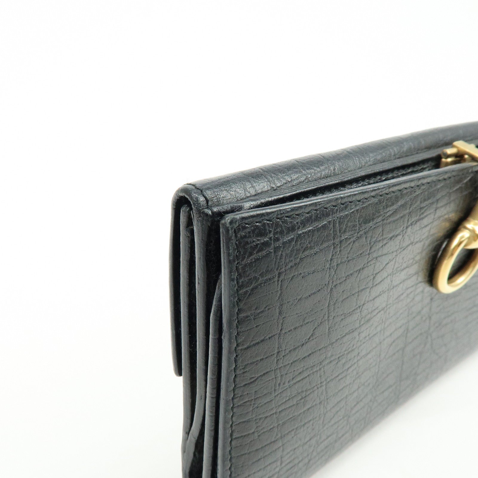 GUCCI Horsebit 1955 Embossed Leather Long Wallet Black 101602