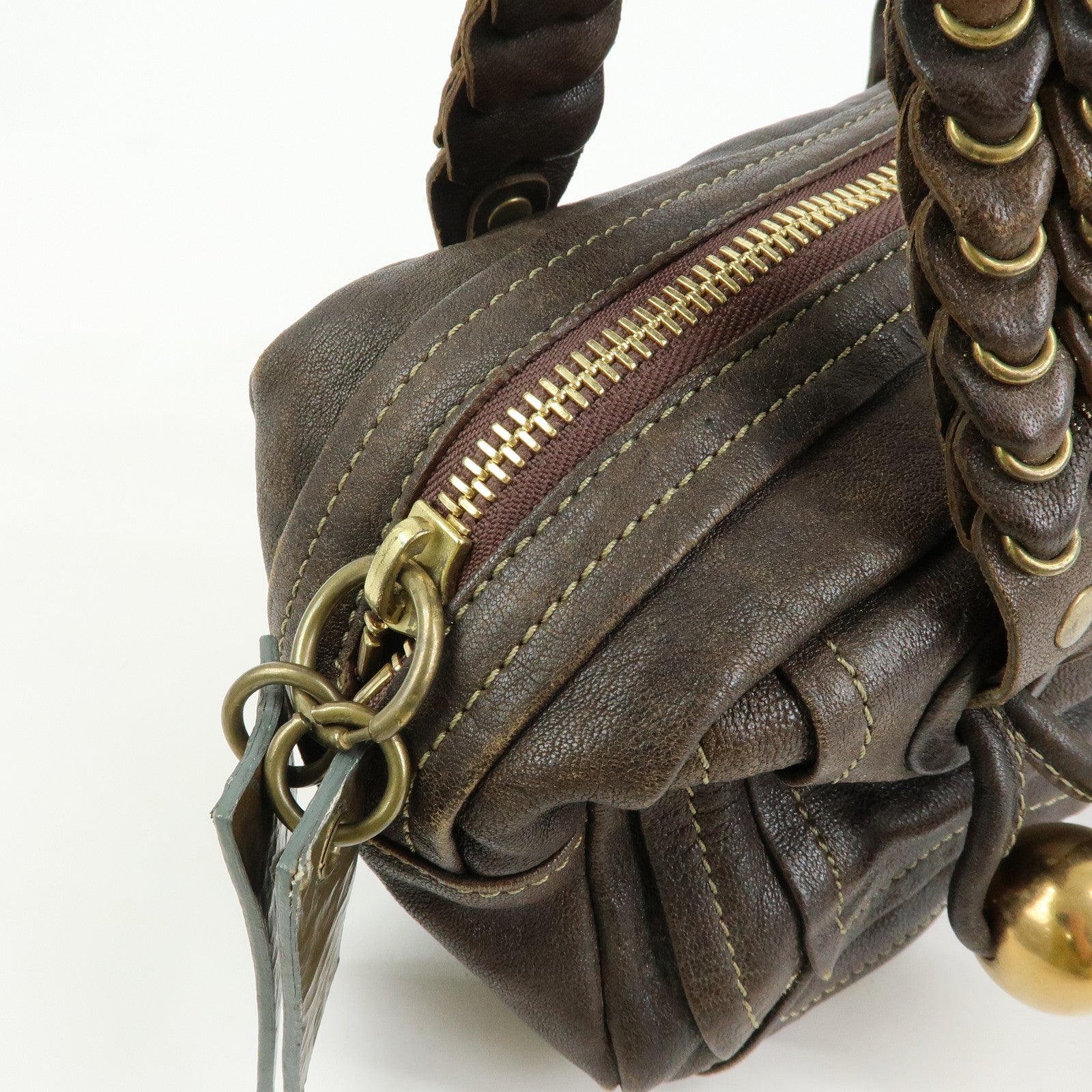 Chloe Leather Shoulder Bag Mini Boston Bag Brown