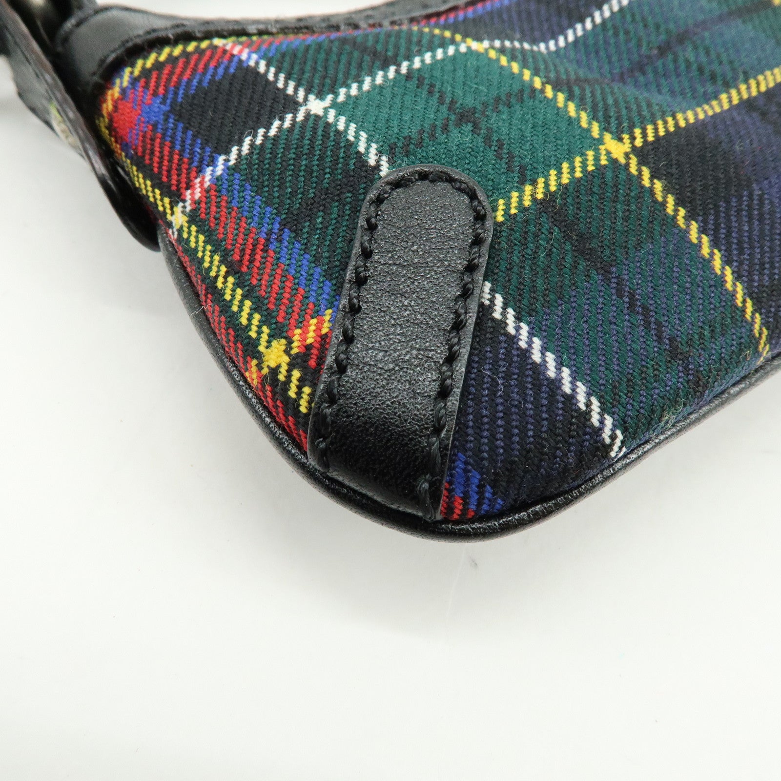 BURBERRY Canvas Leather Plaid Shoulder Bag Black Green