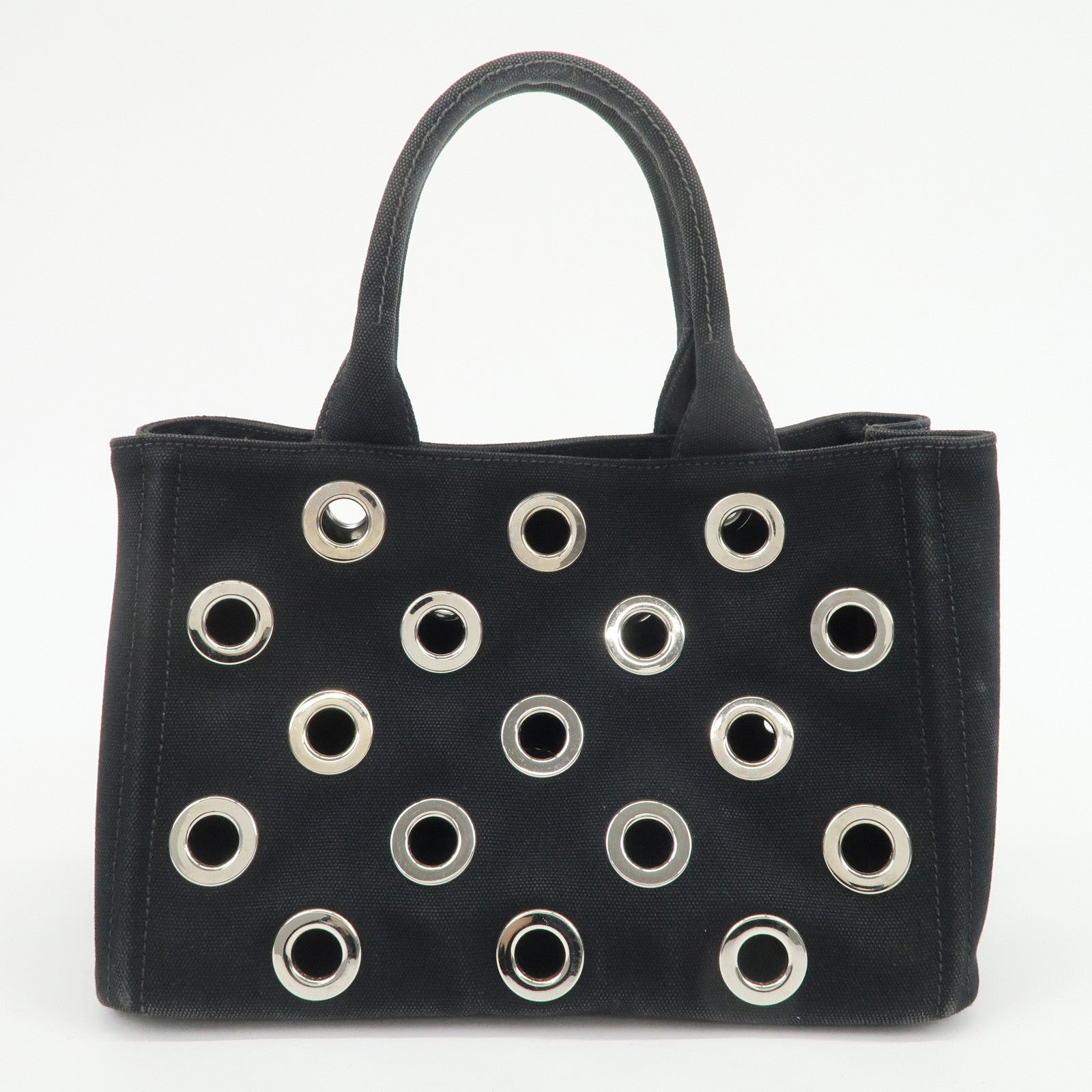 PRADA Canapa Mini Canvas Grommet 2Way Bag Hand Shoulder Bag Black
