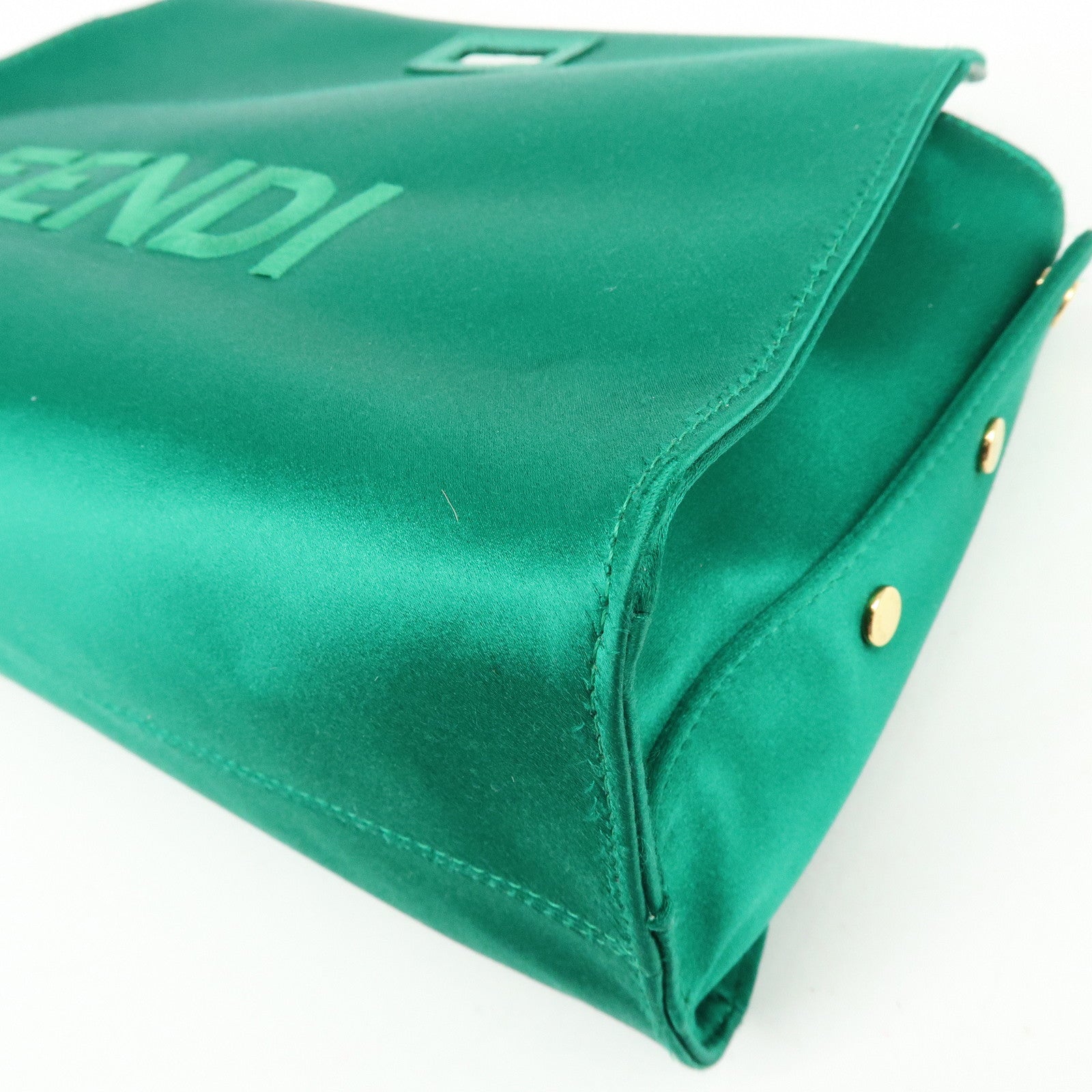 FENDI Satin Peekaboo Defender Hand Bag Cover Green 7AR717