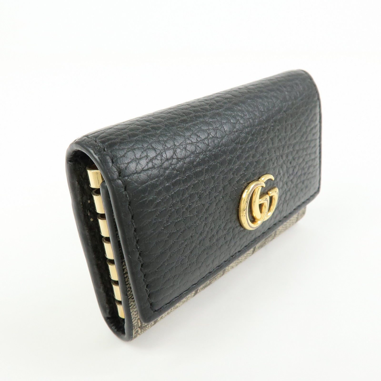 GUCCI GG Marmont GG Supreme Leather 6 Key Case Beige Black 456118