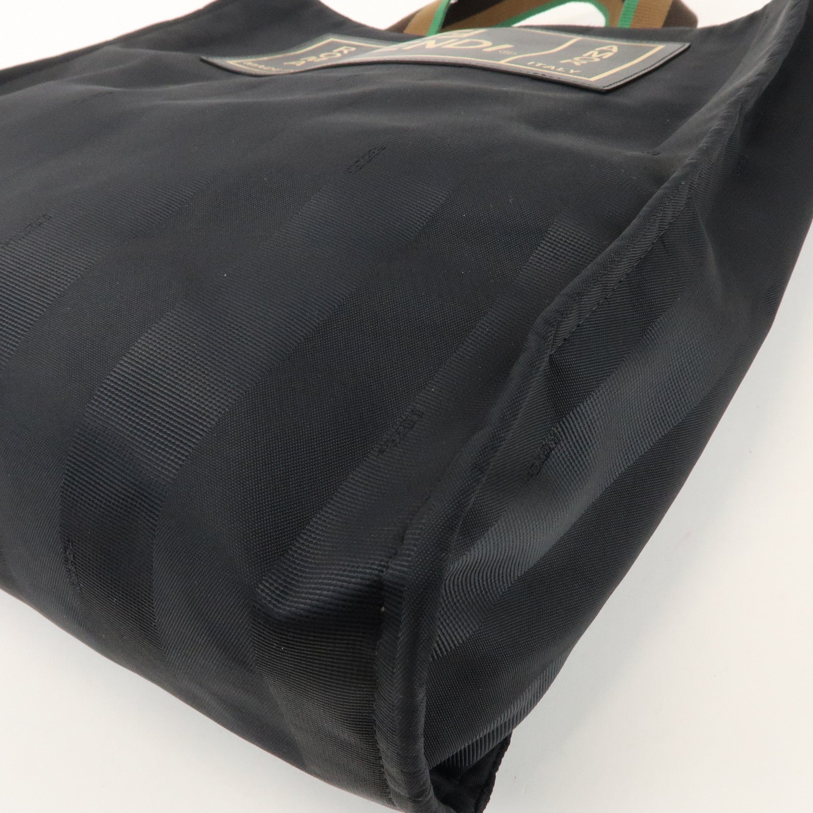 FENDI Pequin Nylon Leather Tote Bag Hand Bag Black 7VA454