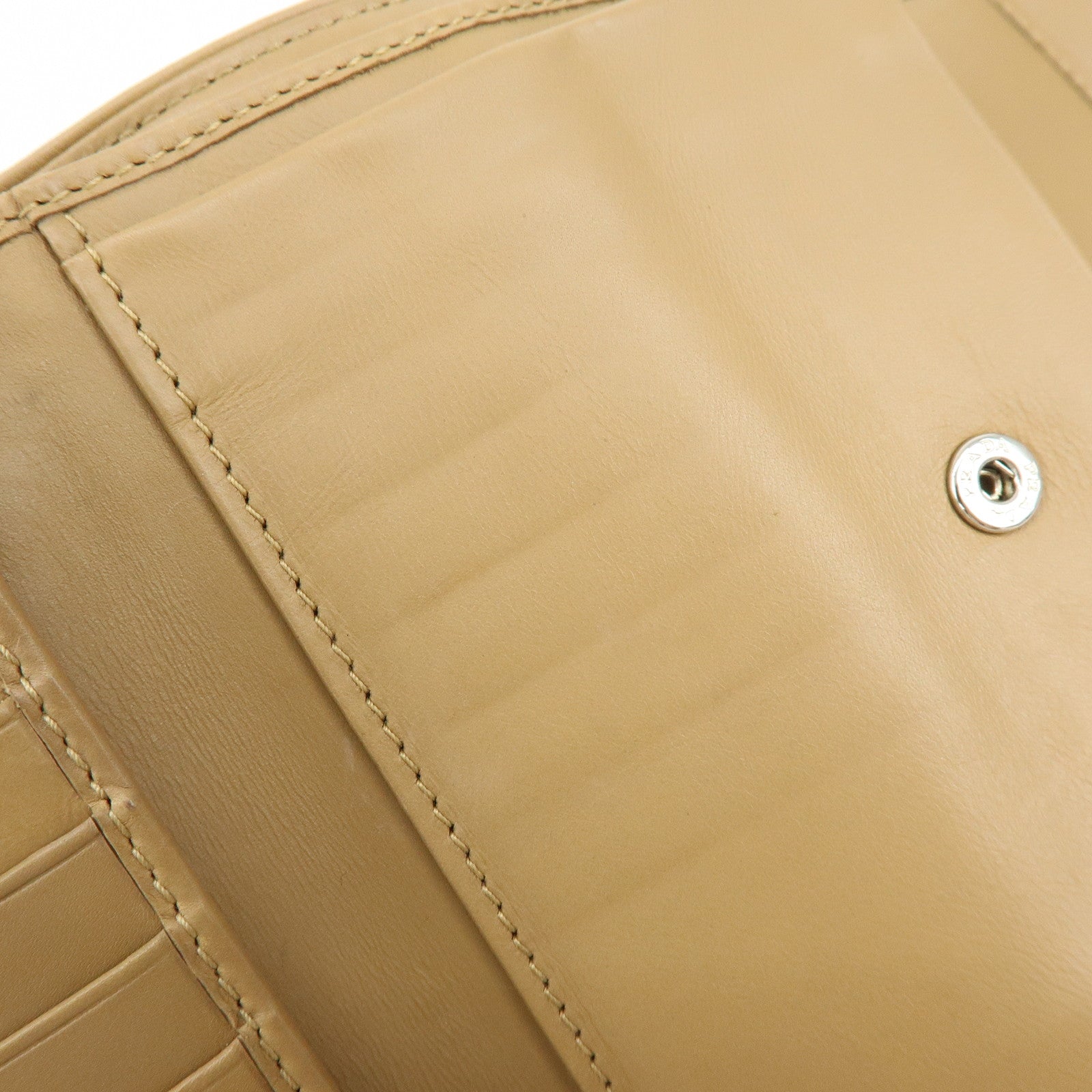 PRADA Logo Nylon Leather Compact Trifold Wallet Beige 1M0170