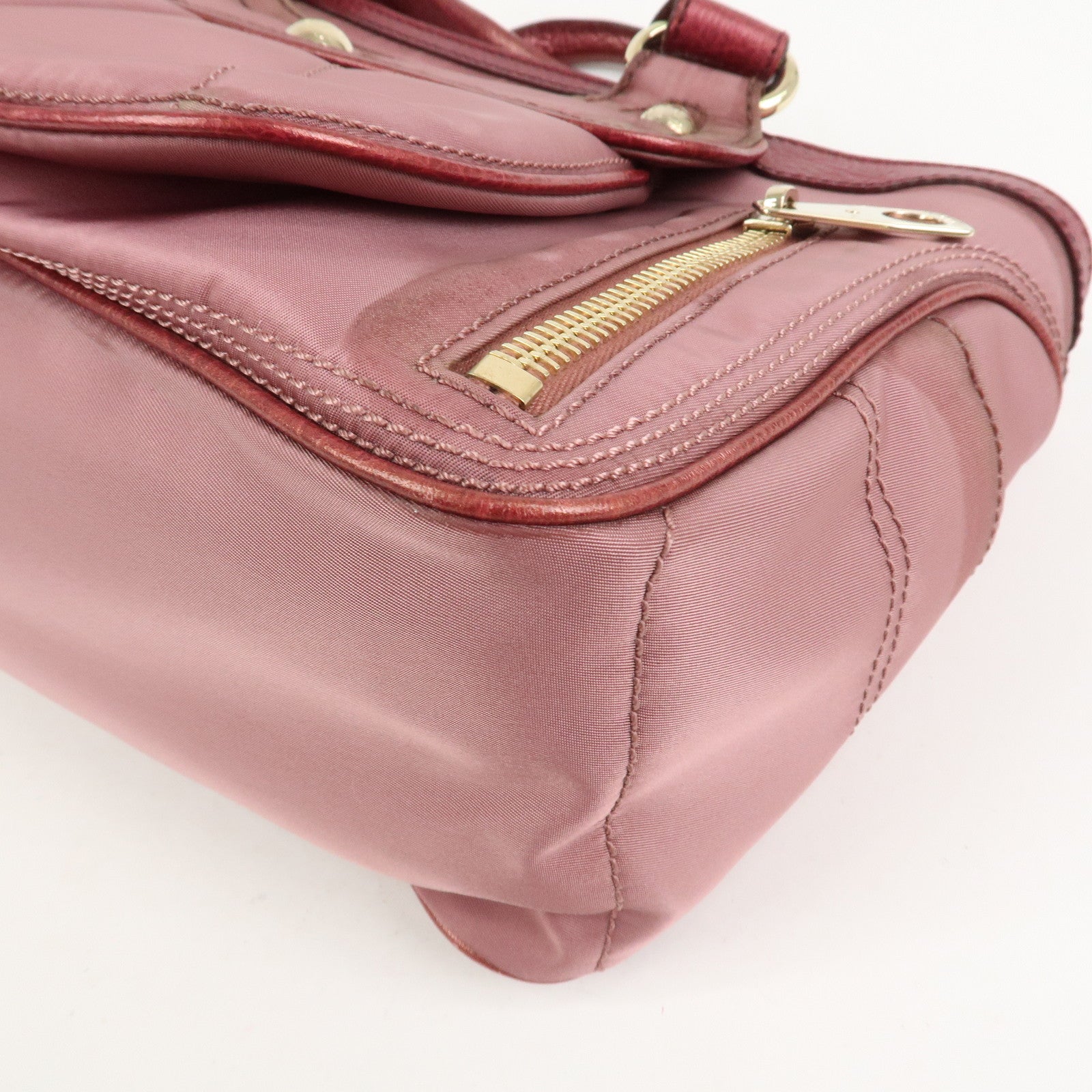 CELINE Logo Nylon Leather Boogie Bag Hand Bag Pink