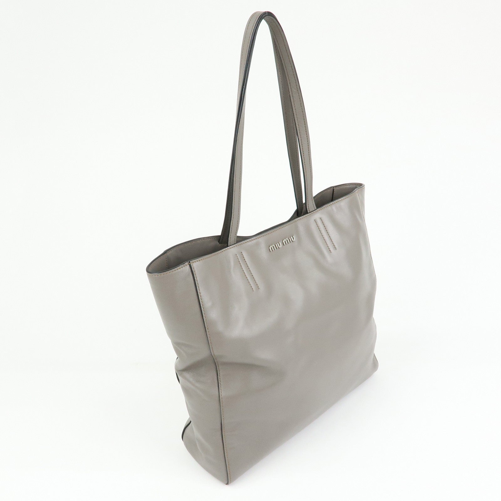 MIU MIU Vitello Soft Leather Tote Bag Shoulder Hand Bag Grey R1914S