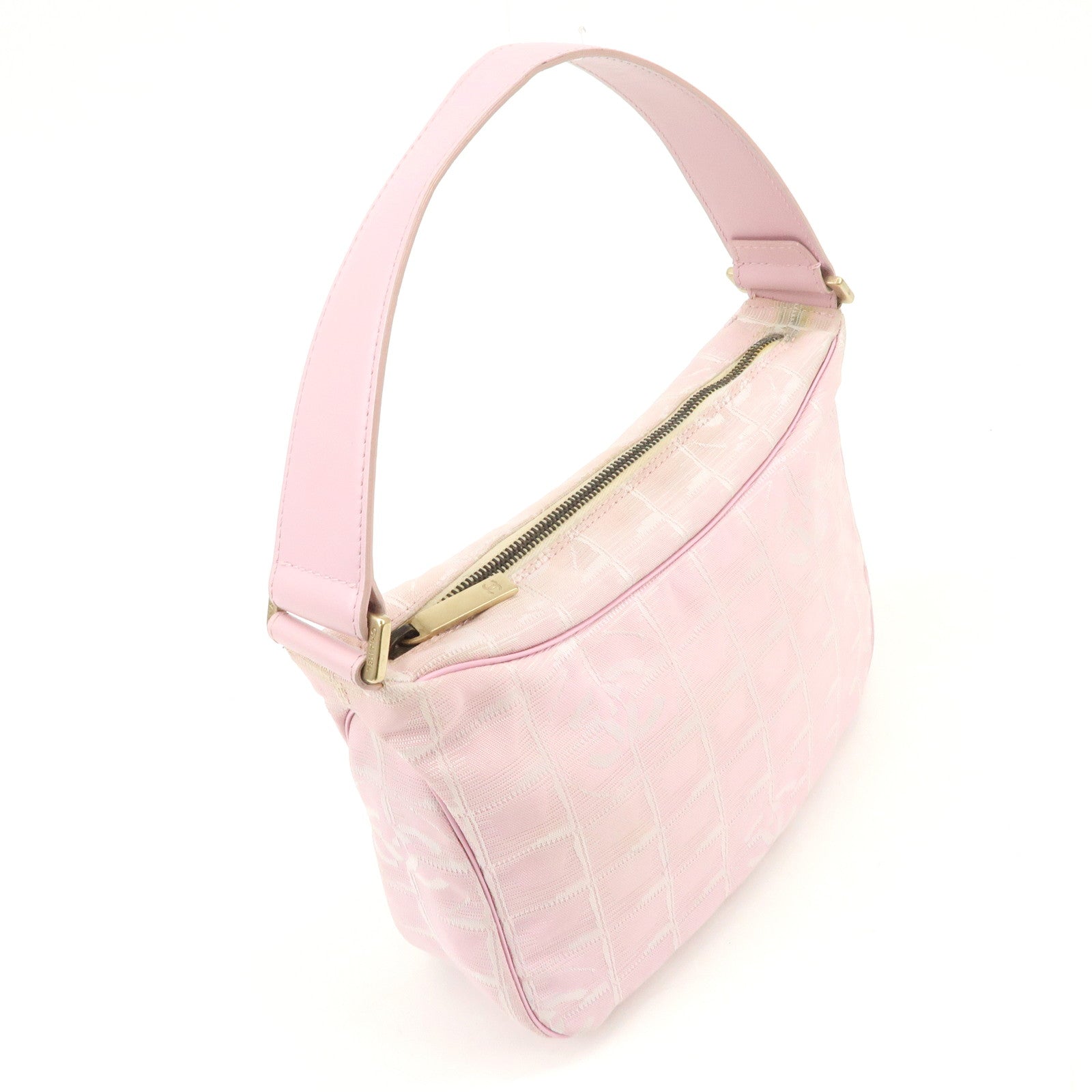 CHANEL New Travel Line Nylon Leather Shoulder Bag Hand Bag Pink Used