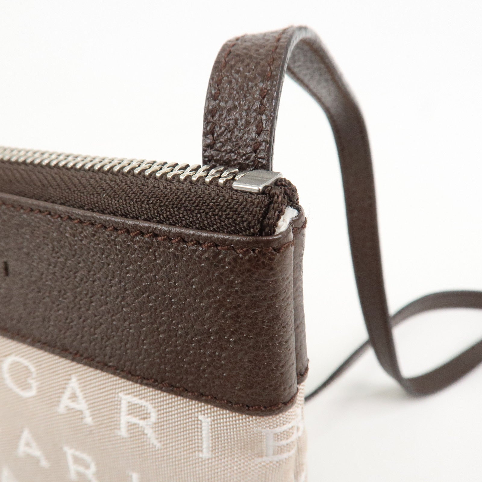 BVLGARI Logo Mania Canvas Leather Shoulder Bag Beige Brown 22588