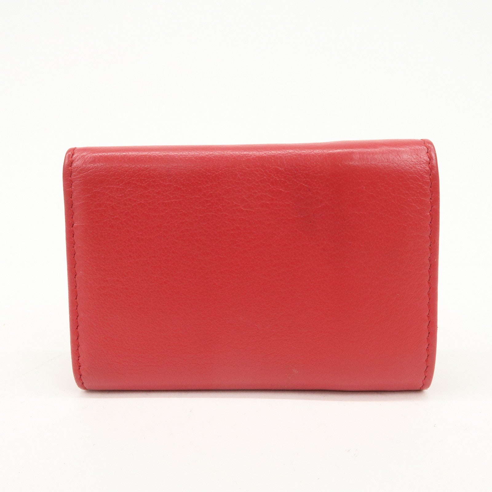 BALENCIAGA CASH Leather Mini Tri-fold Compact Wallet Red 593813