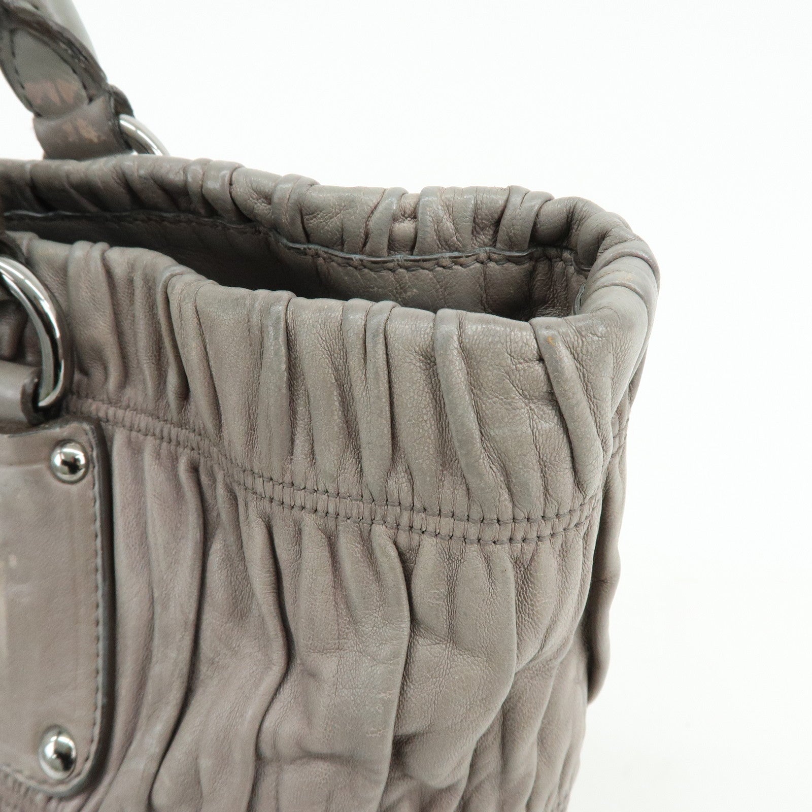 PRADA Logo Leather 2Way Bag Hand Bag Shoulder Bag Gray