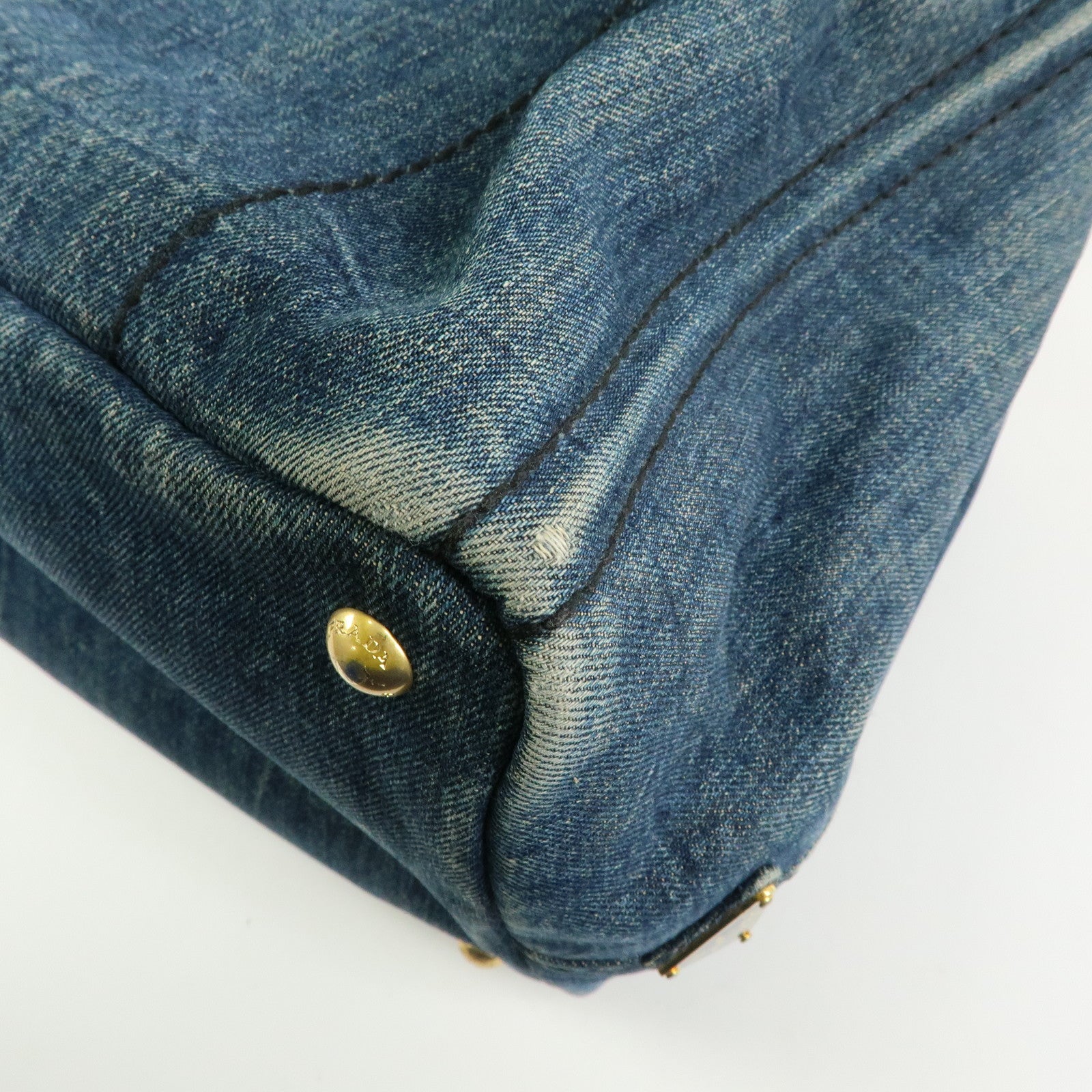 PRADA Logo Canapa Canvas Denim Tote Bag Hand Bag Blue B1877B