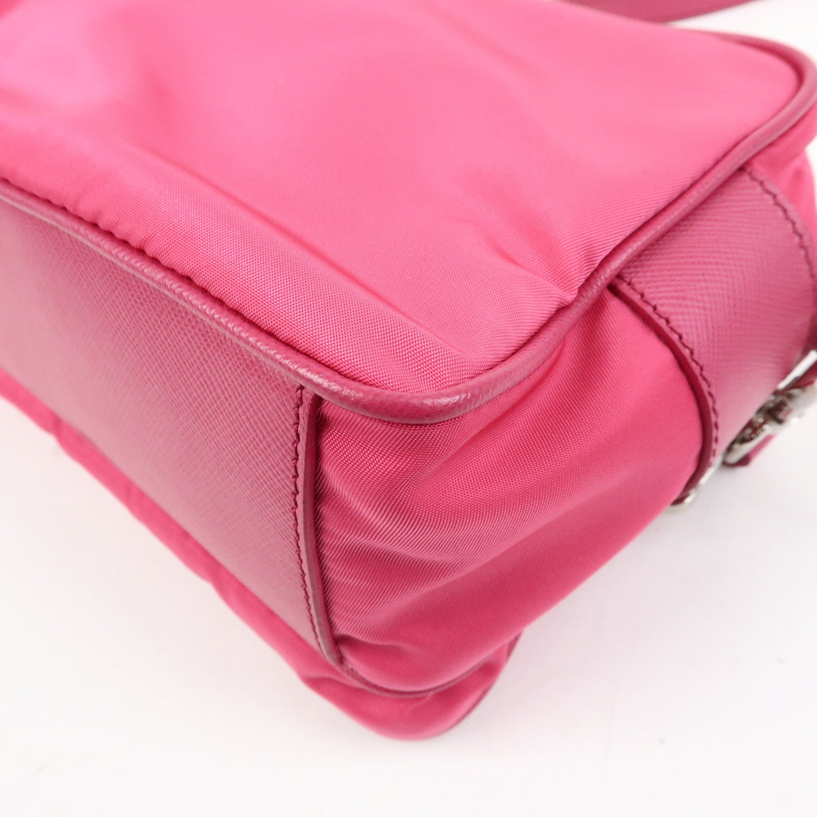 PRADA Triangle Logo Nylon Saffiano Leather Shoulder Bag Pink BT1010