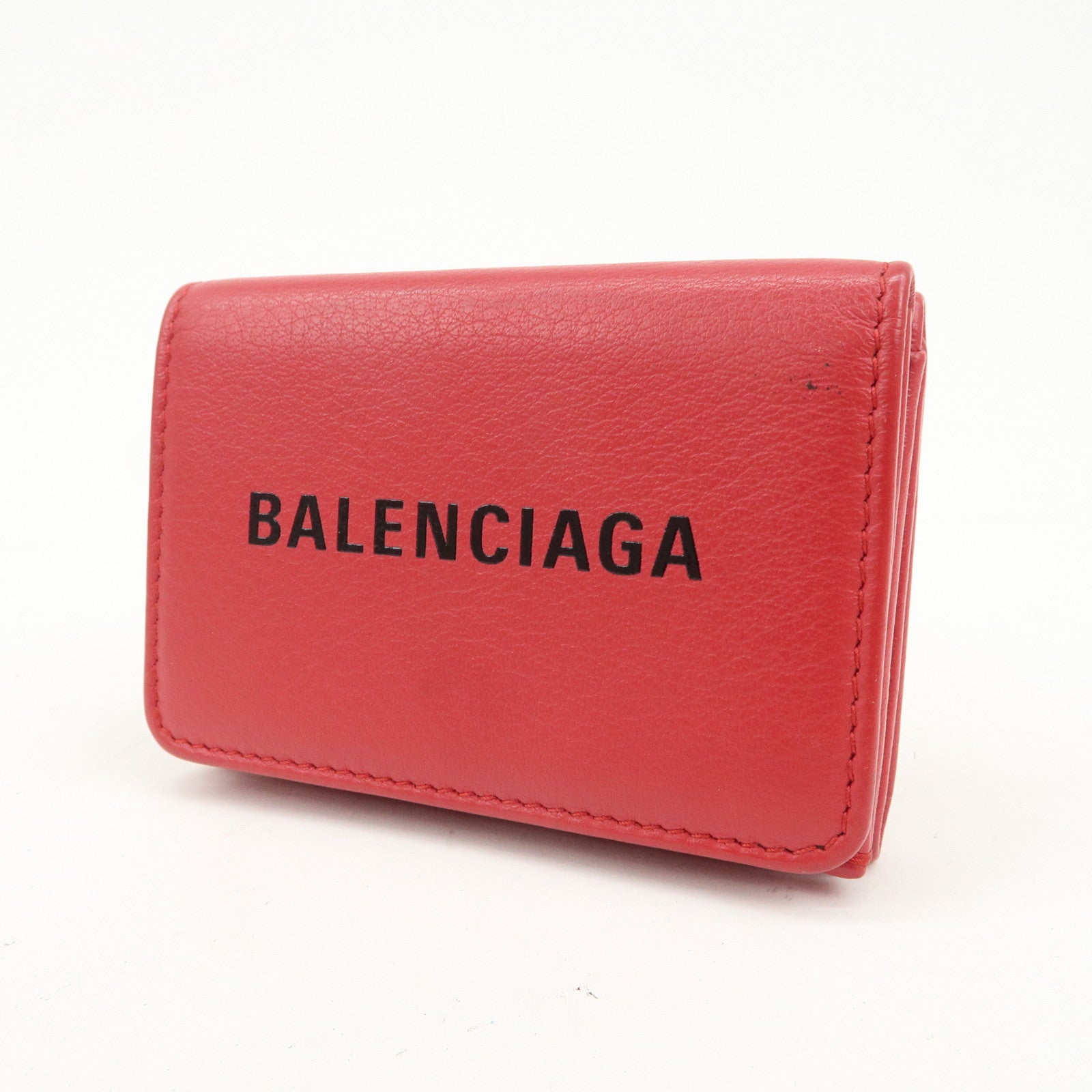 BALENCIAGA CASH Leather Mini Tri-fold Compact Wallet Red 593813