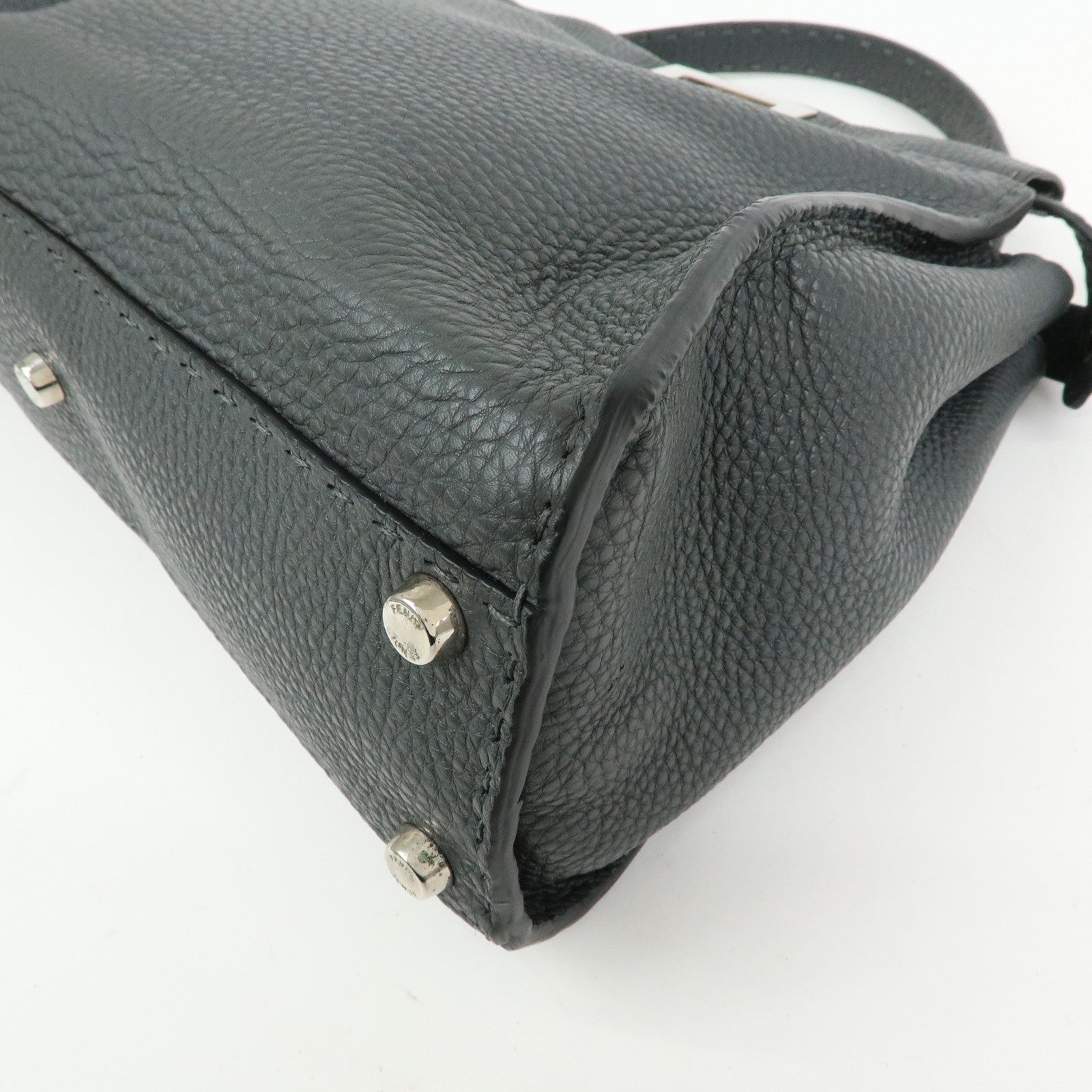 FENDI Peekaboo Selleria Leather 2Way Hand Shoulder Bag Gray 8BN290