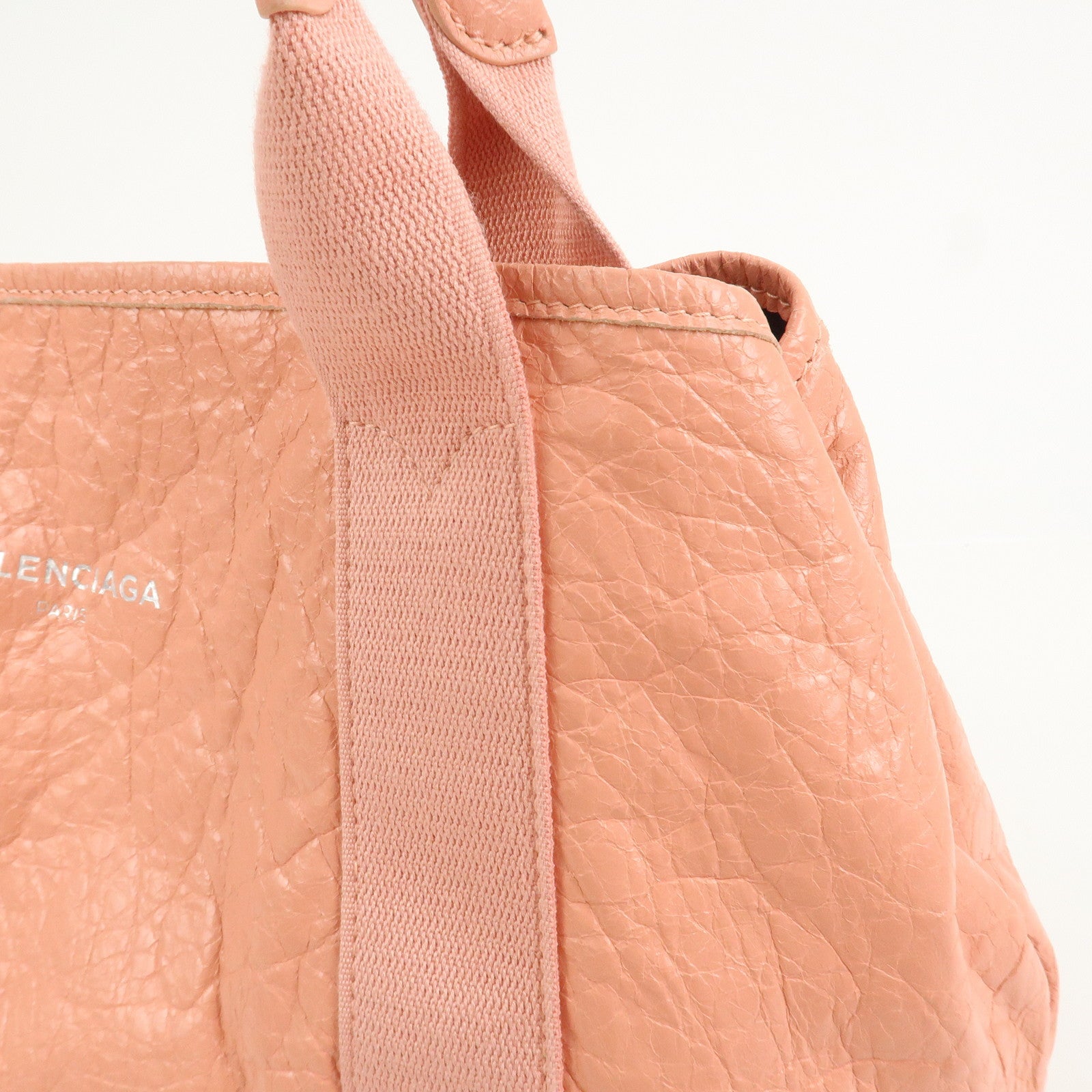BALENCIAGA Navy Cabas M Canvas Leather Tote Bag Hand Bag Pink