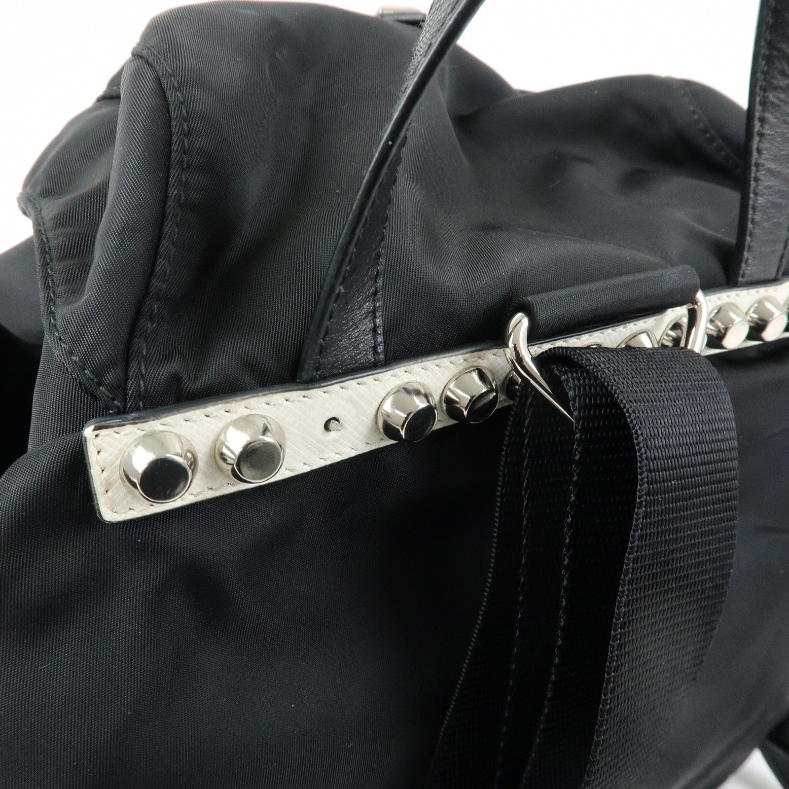 PRADA Triangle Logo Nylon Studs Backpack Rucksack Black 1BZ811