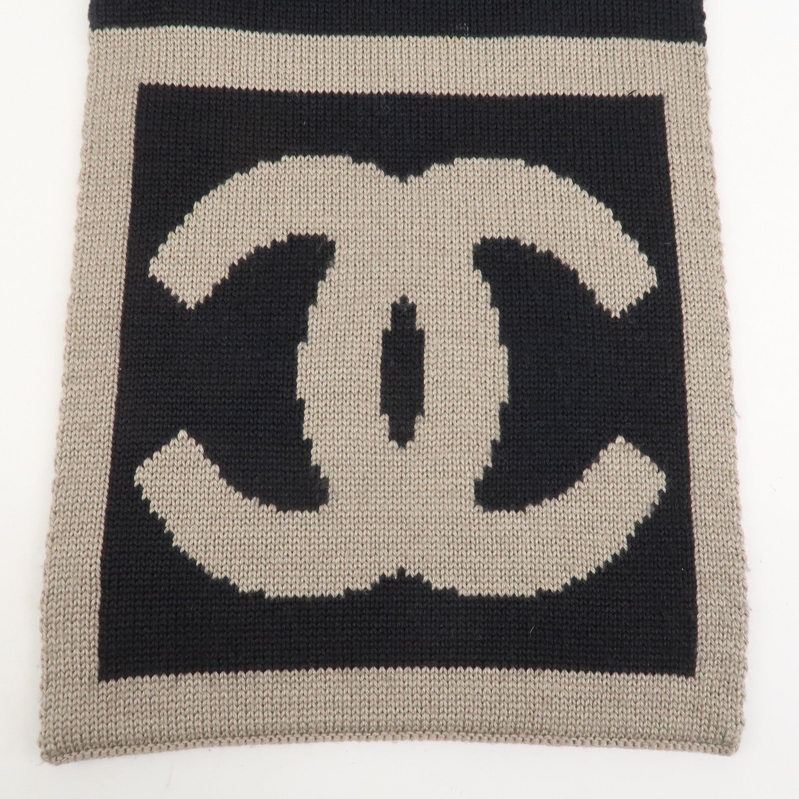 CHANEL COCO Mark Cashmere Wool Silk Scarf Black Brown