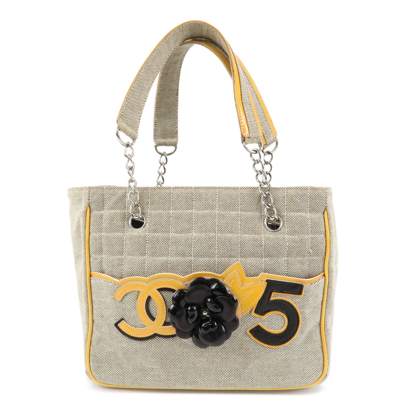 CHANEL Camelia No.5 Chocolate Bar Chain Shoulder Bag A31573 Used