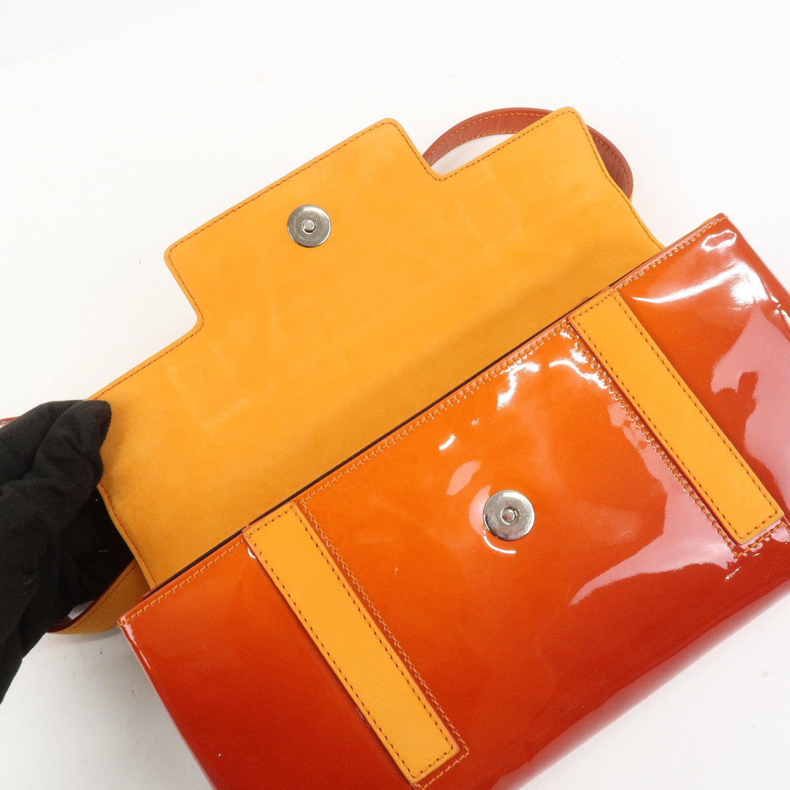 BVLGARI Patent Leather Shoulder Bag Hand Bag Orange