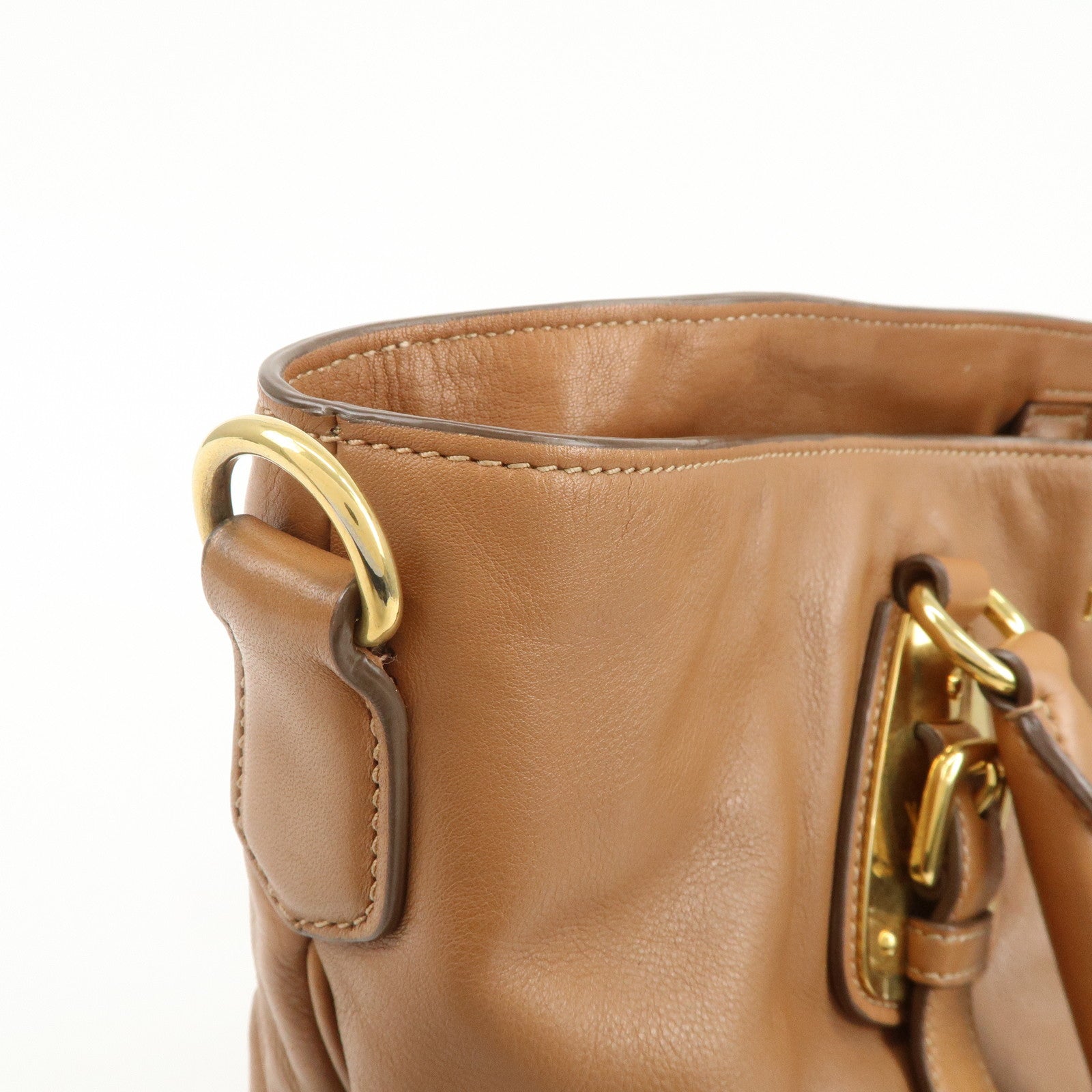 PRADA Calf Leather 2Way Bag Hand Bag Shoulder Bag Brown BN1902